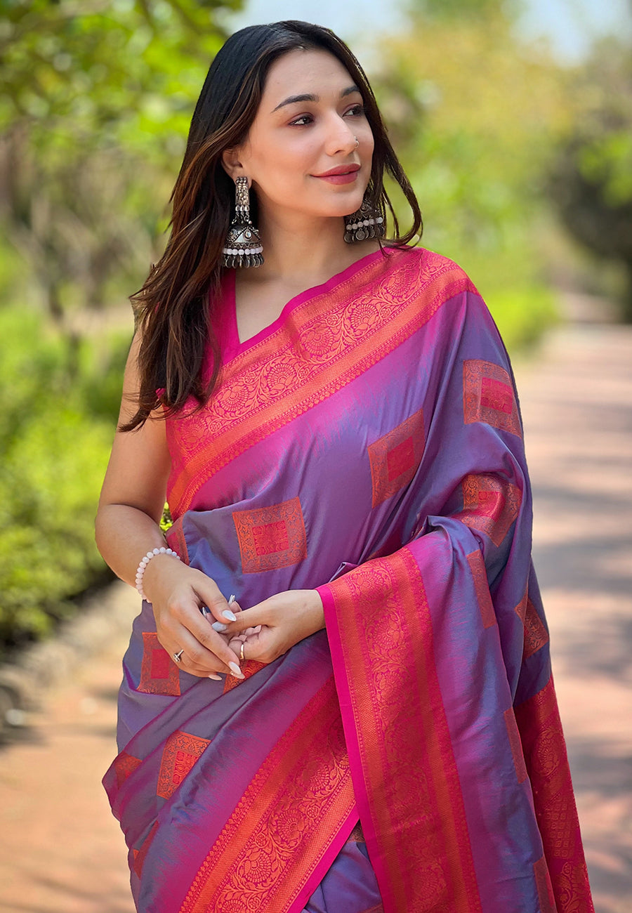 Purple Soft Silk Zari Border Saree