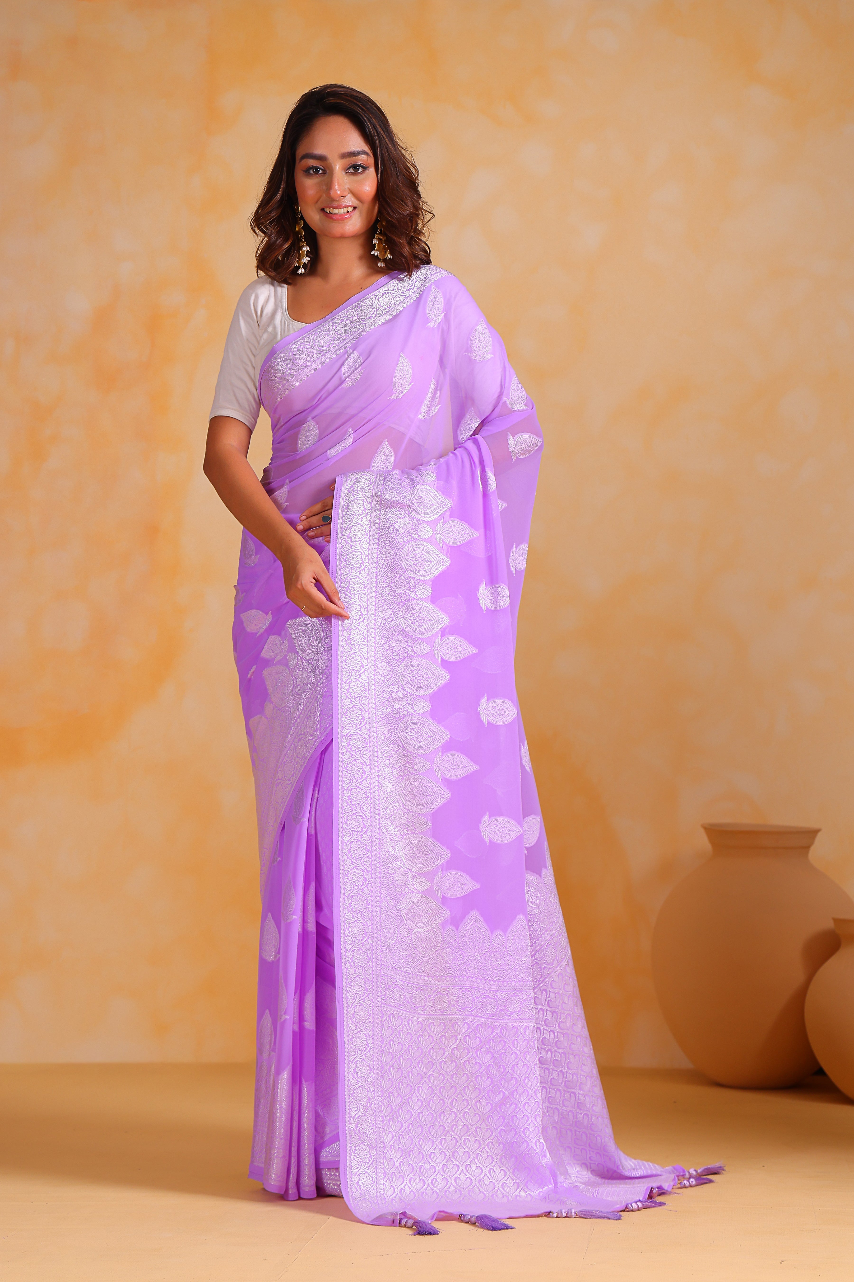 Purple Georgette Saree With Georgette Blouse