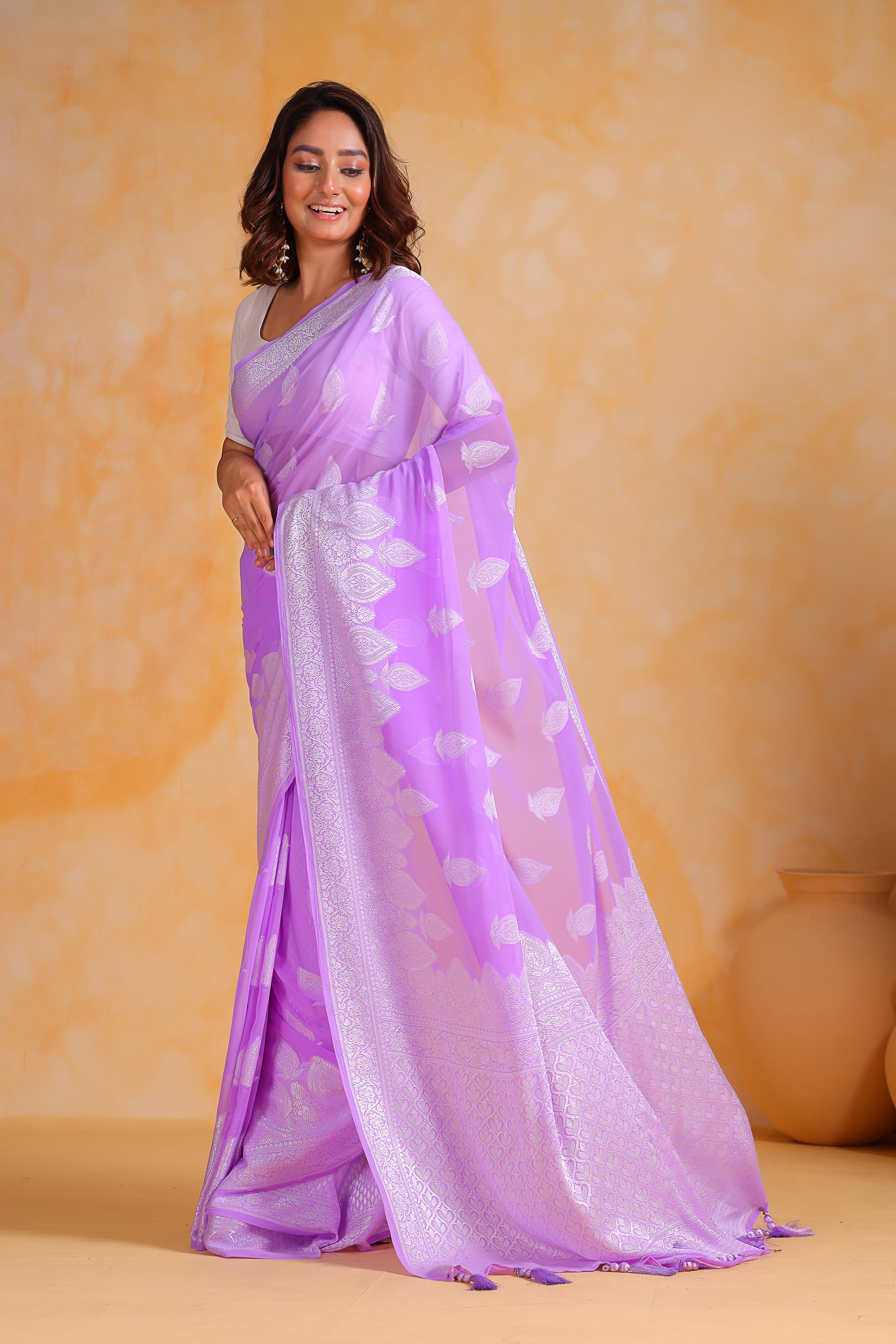 Purple Georgette Saree With Georgette Blouse