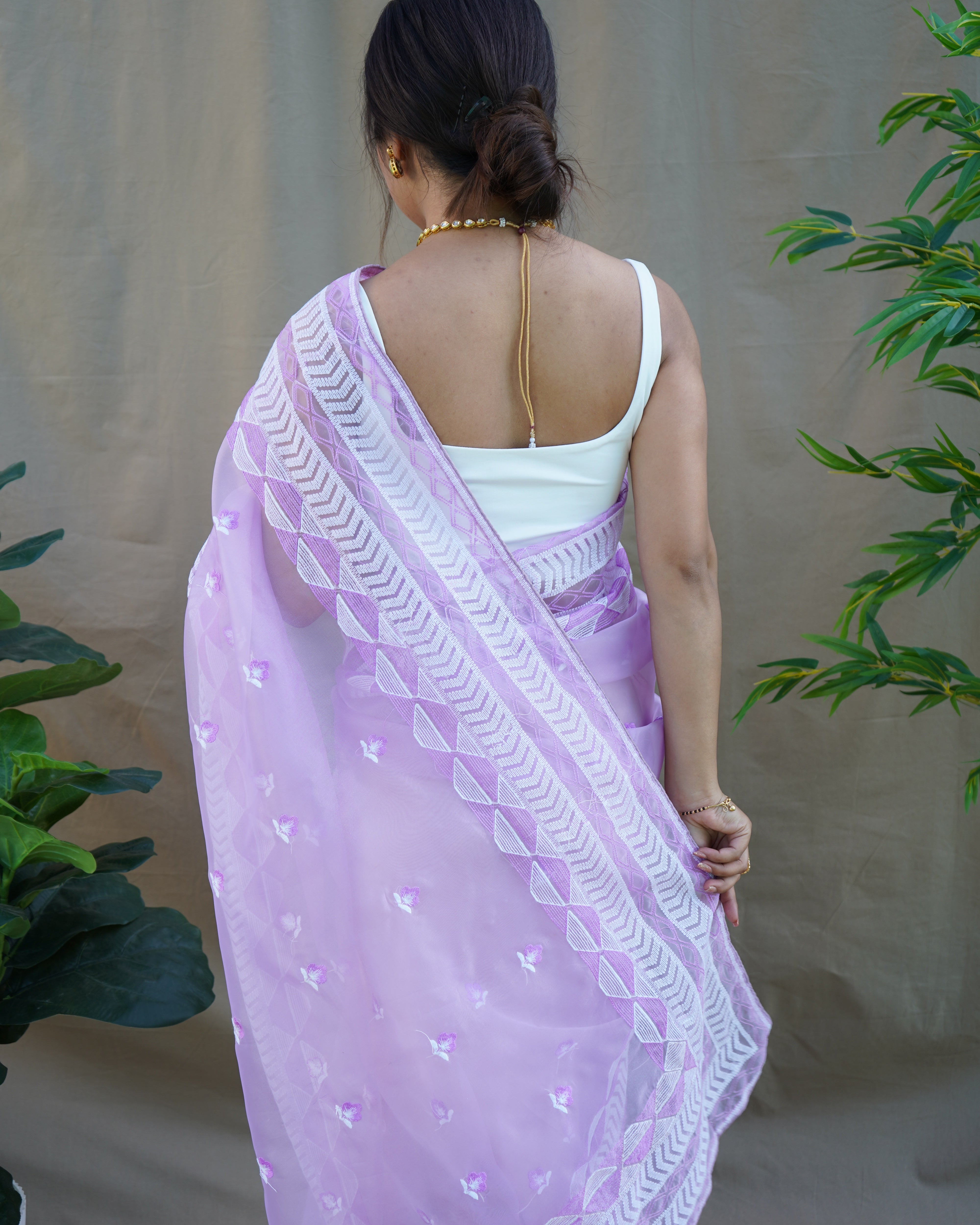 Purple Organza Saree With Satin Benglori Blouse