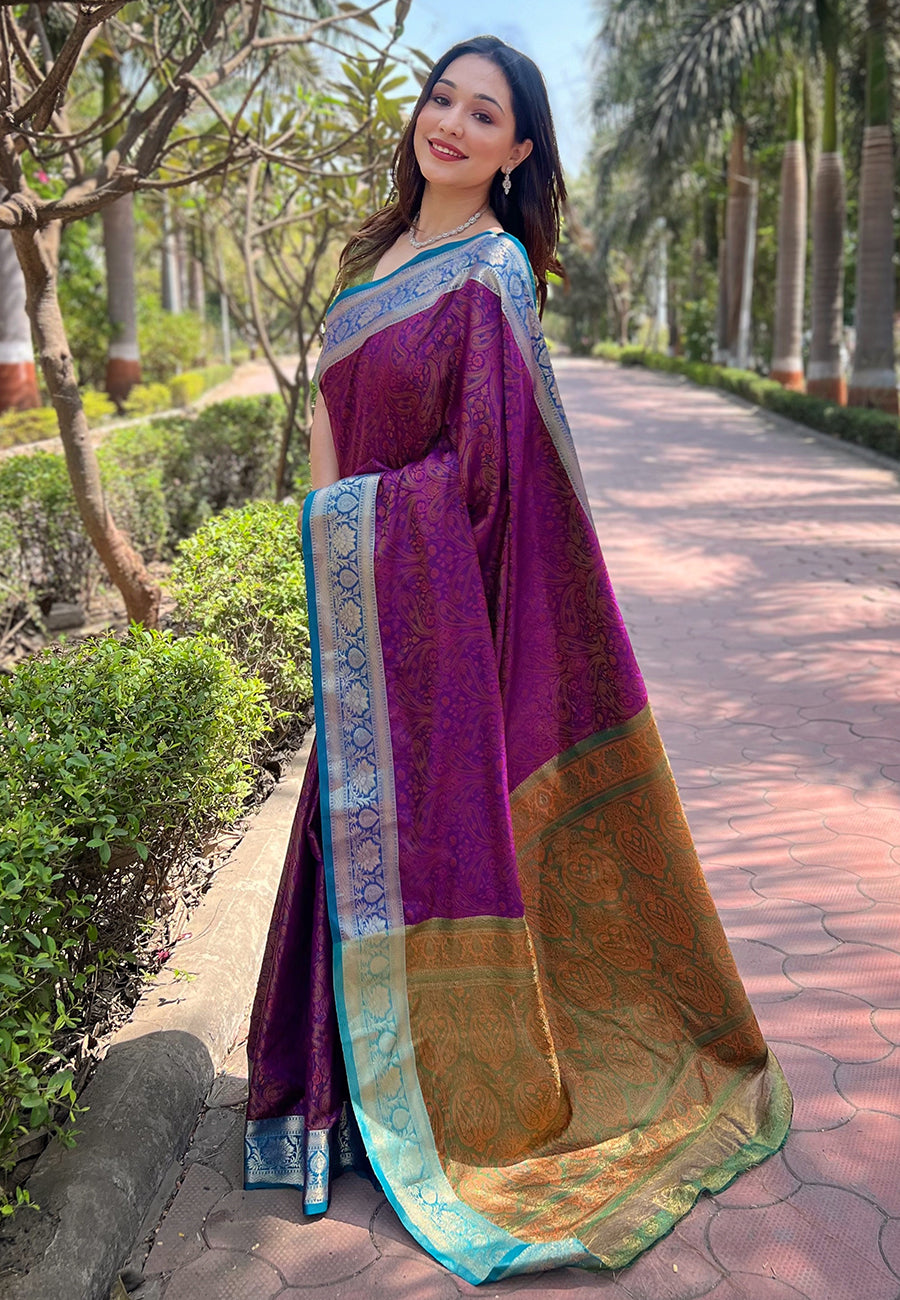 Purple Kashmiri Soft Silk