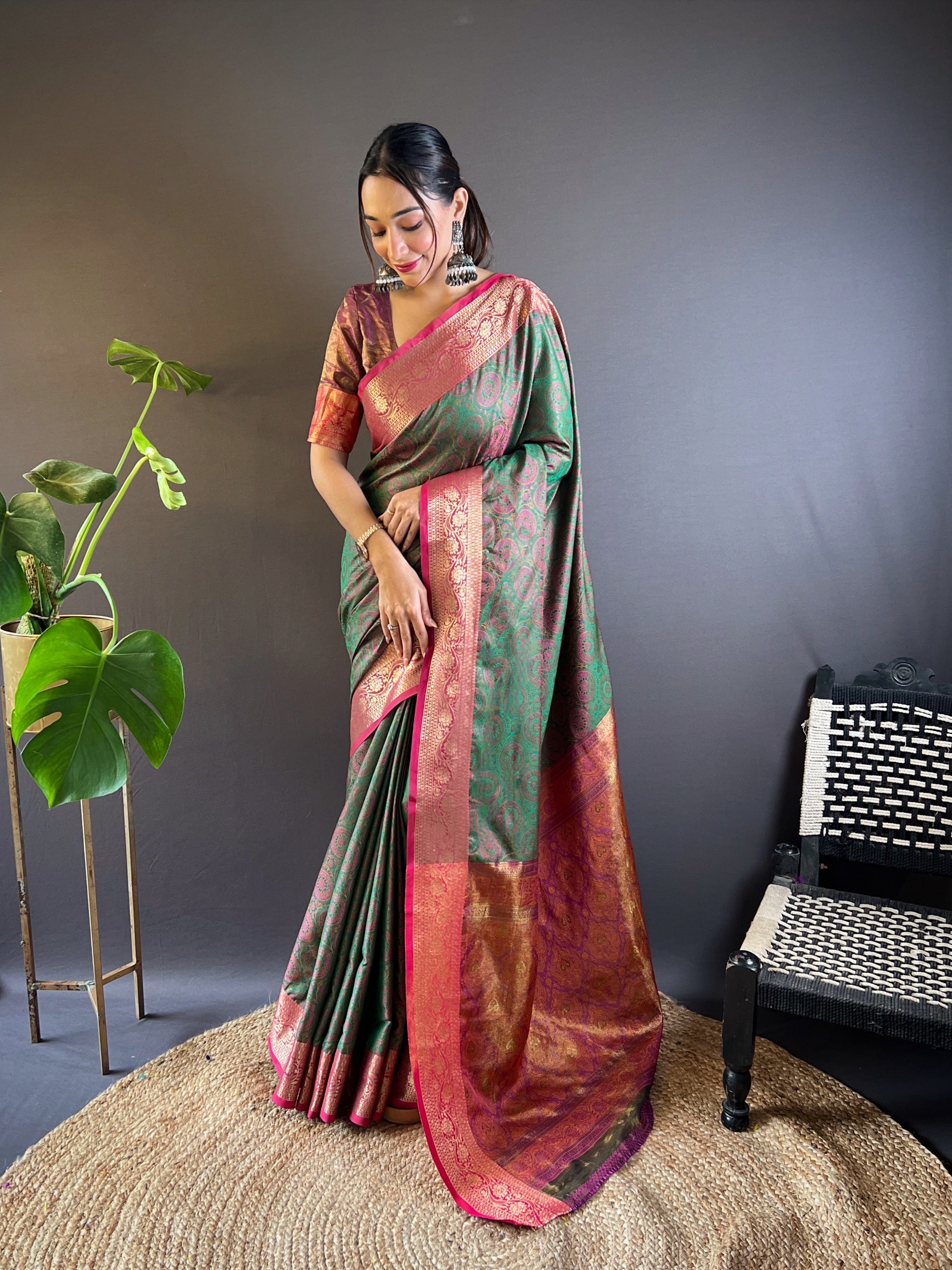 Green Kashmiri Banarasi Saree