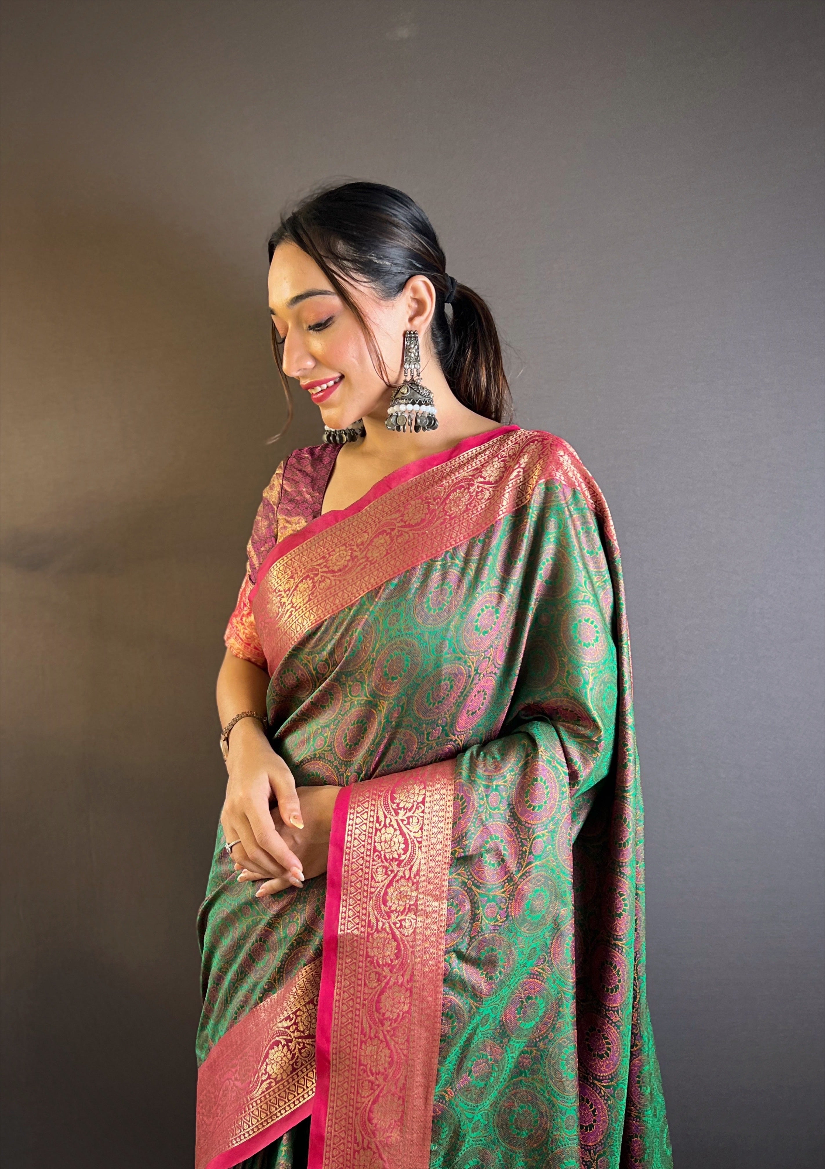 Green Kashmiri Banarasi Saree