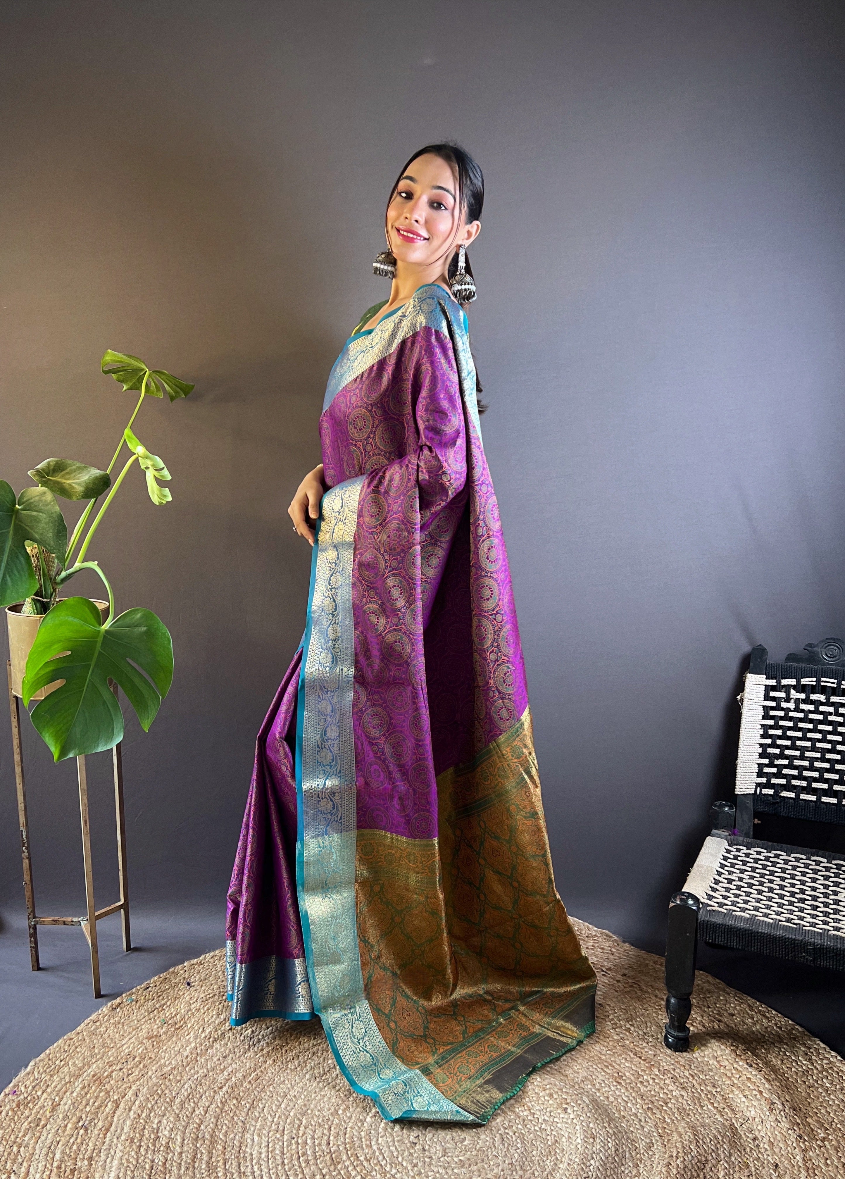 Purple Kashmiri Banarasi Saree