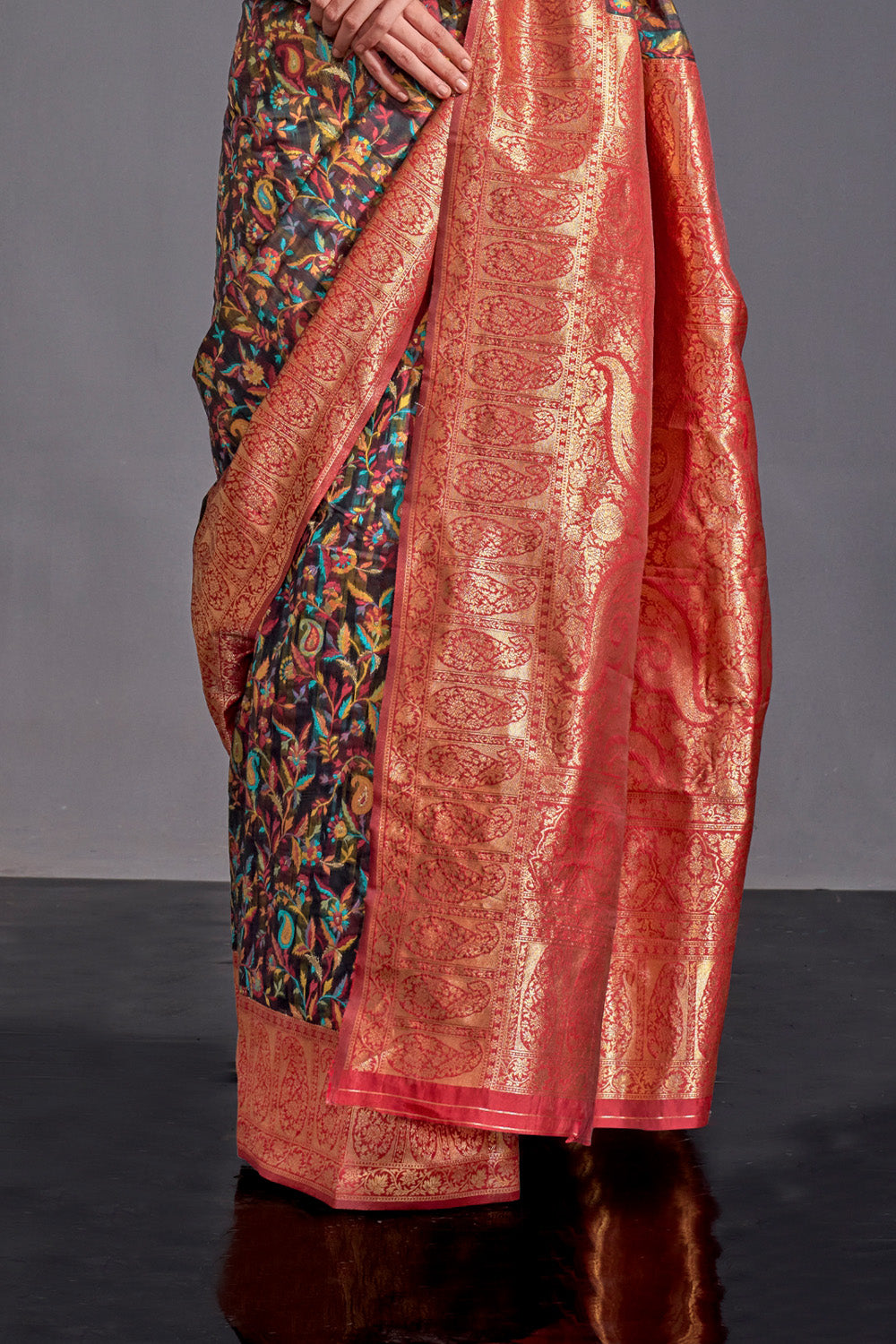 Black Banarasi Kashmiri Modal Silk Saree