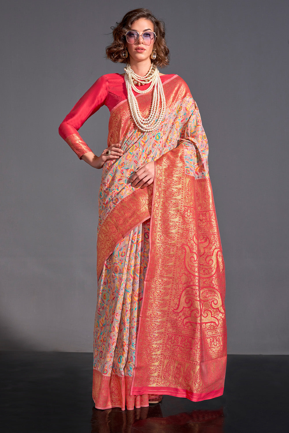 Pink Banarasi Kashmiri Modal Silk Saree