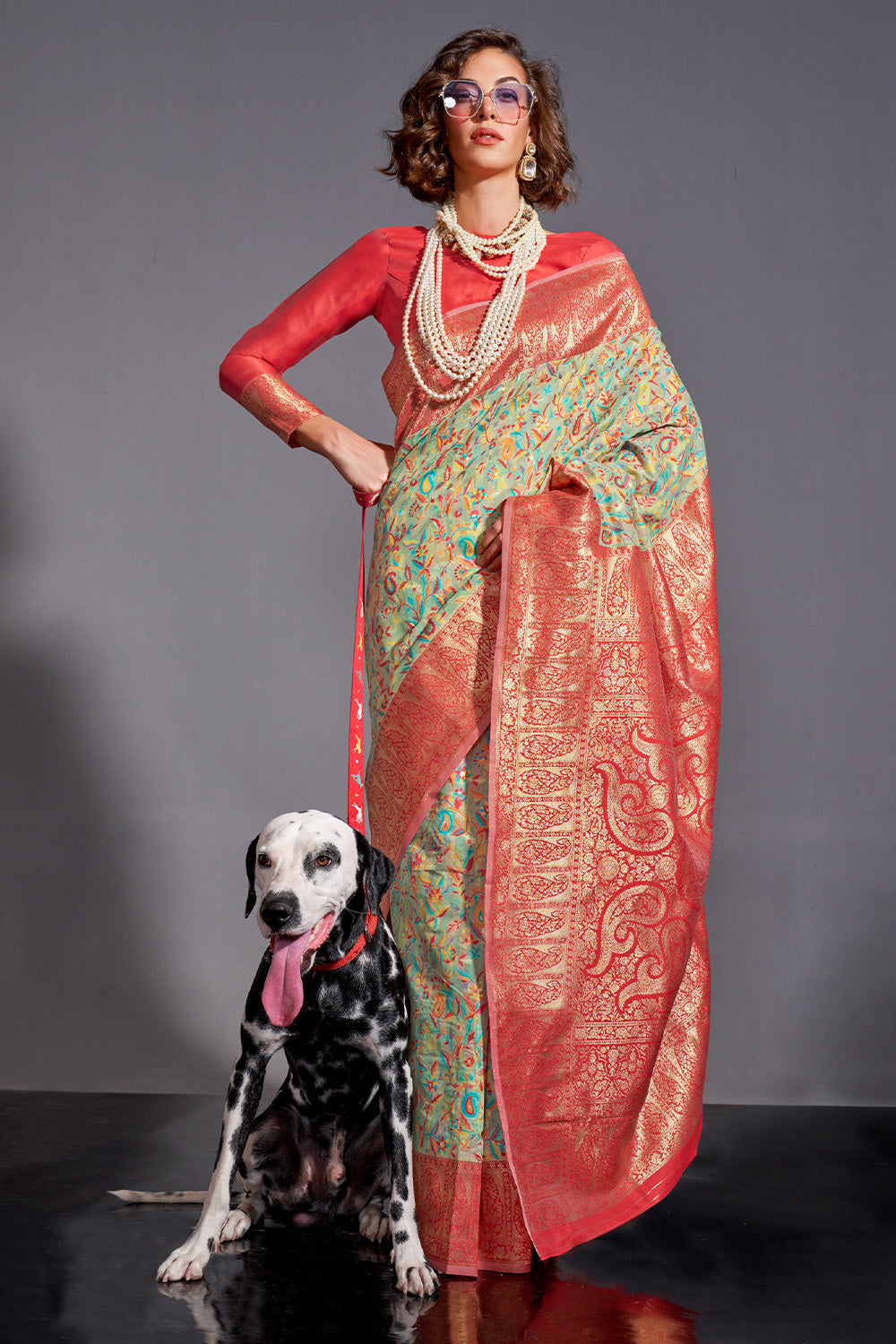 Green Banarasi Kashmiri Modal Silk Saree