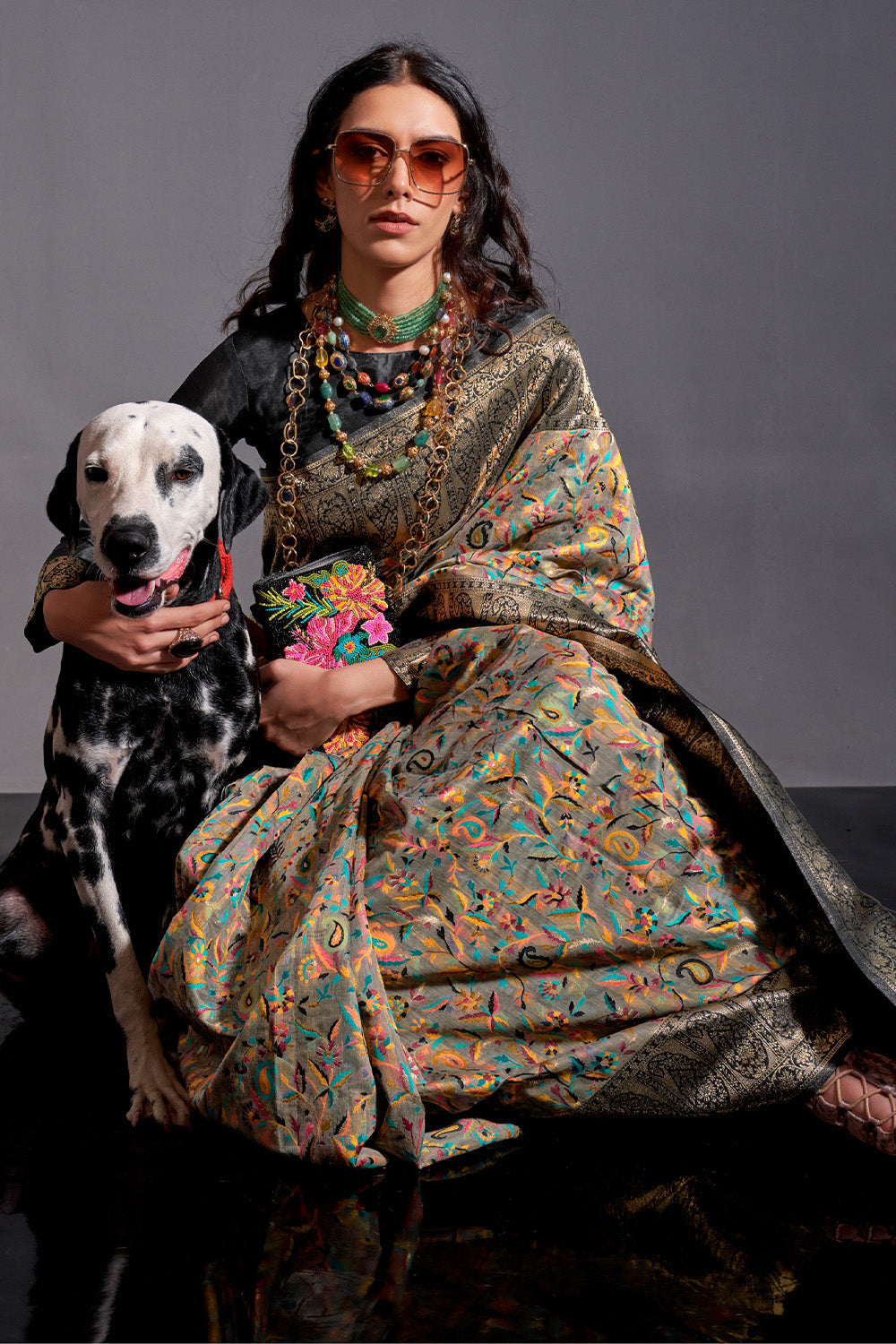 Grey Banarasi Kashmiri Modal Silk Saree