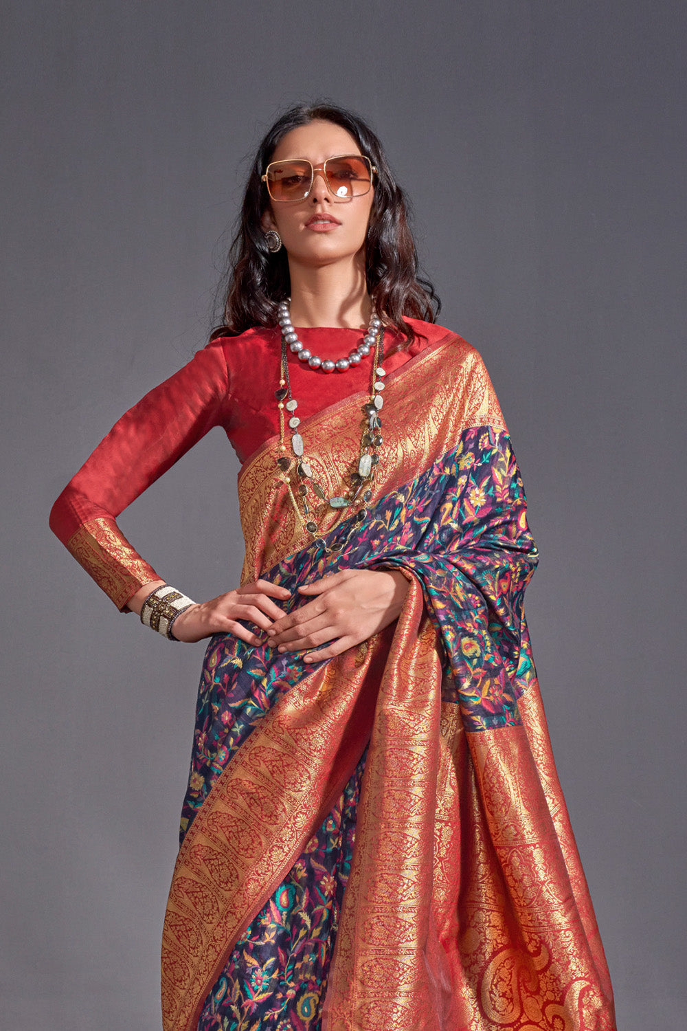 Blue Banarasi Kashmiri Modal Silk Saree