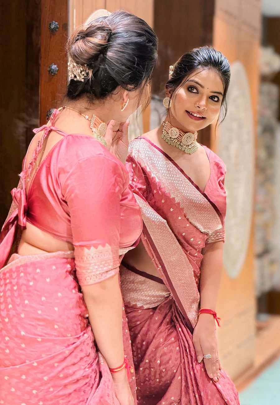 Pink Banarasi Antique Silk Saree