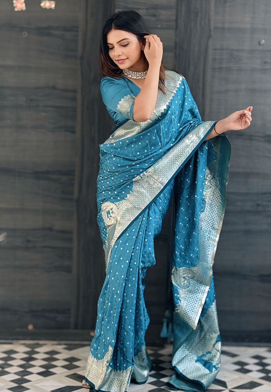 Indigo Blue Banarasi Antique Silk Saree