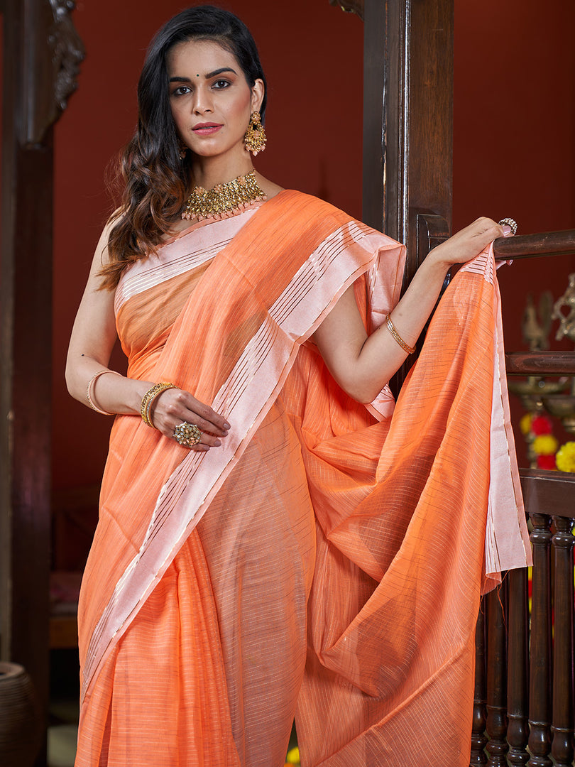 FaceDeal Woven Designer Orange Color Jacquard Silk Saree With Blouse Piece  (89) at Rs 899/piece in Surat