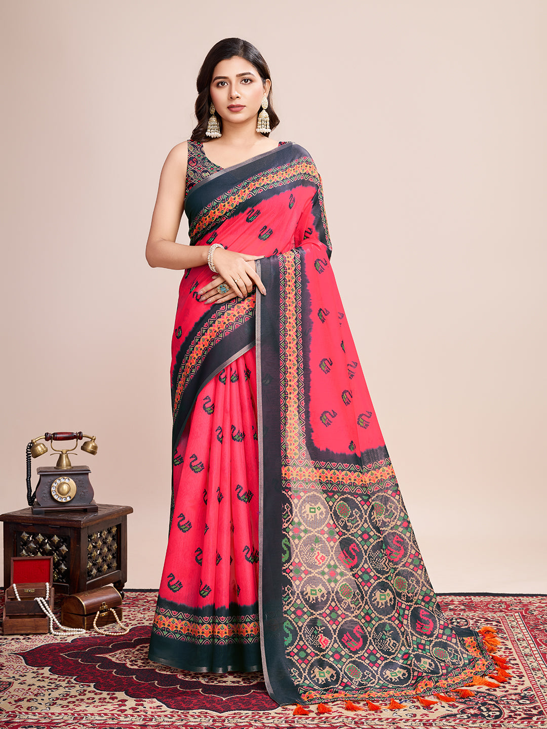 PINK SEMI LINEN SAREE