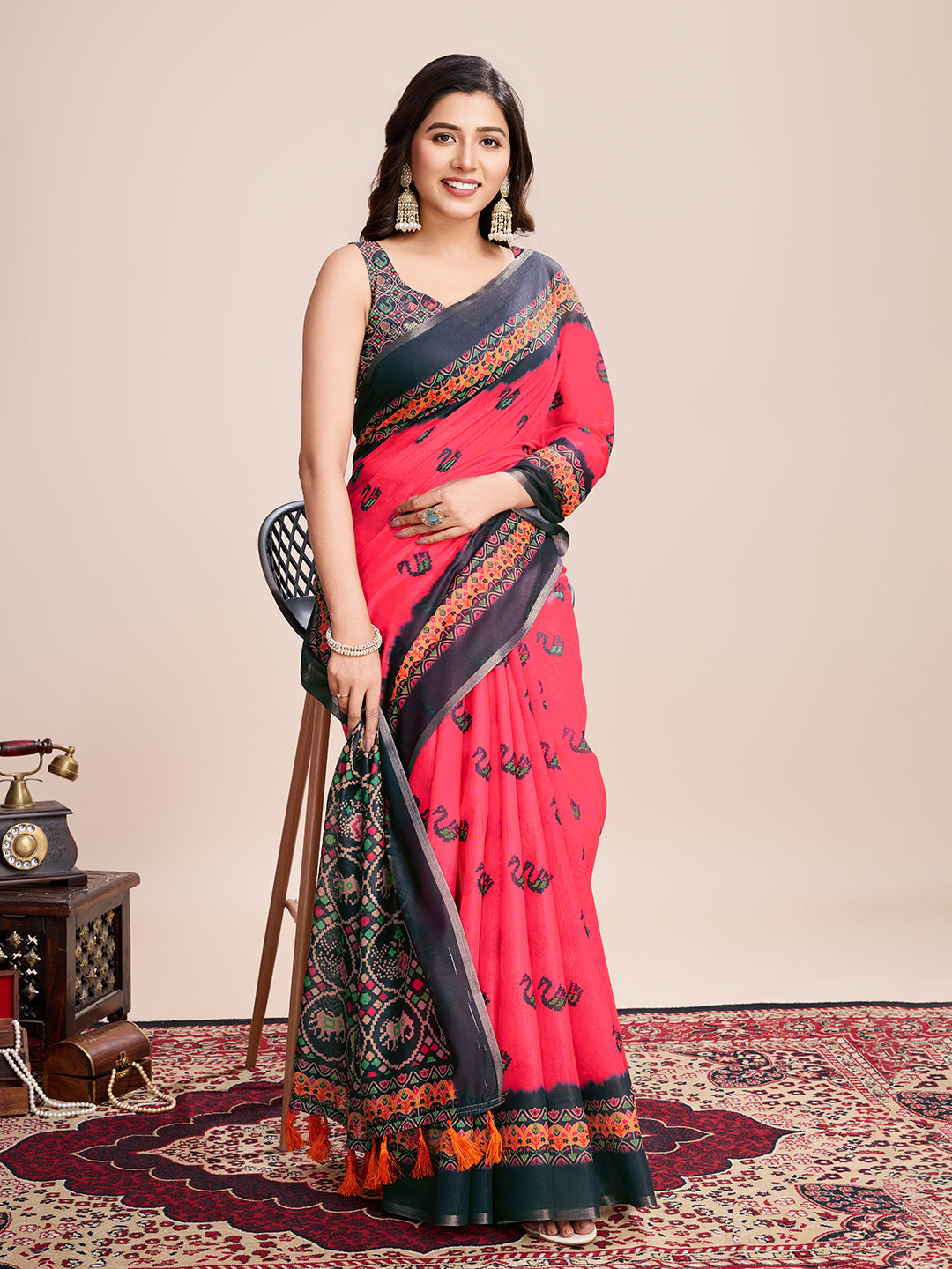 PINK SEMI LINEN SAREE