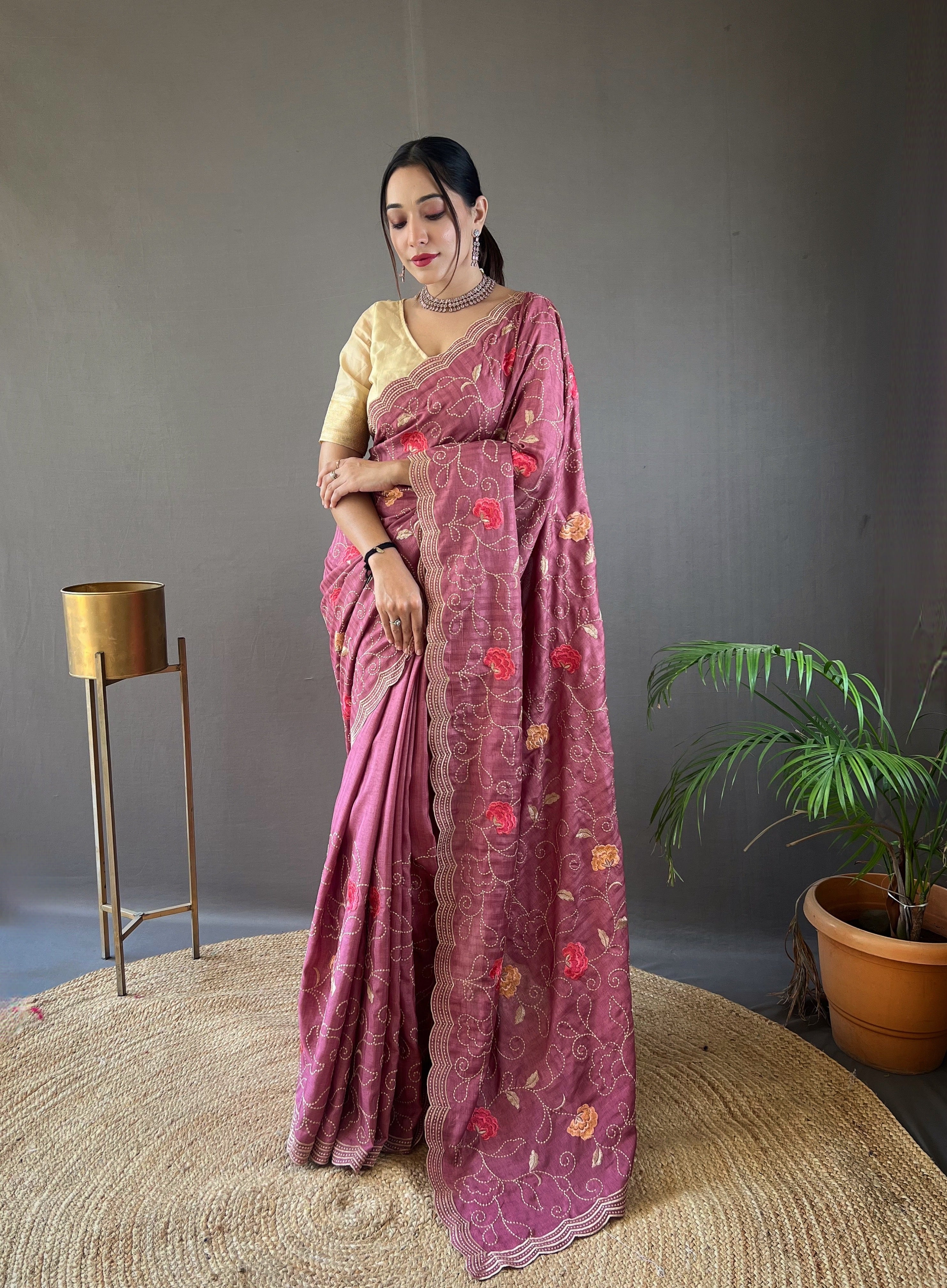 LAVENDER Pure tussar silk SAREE