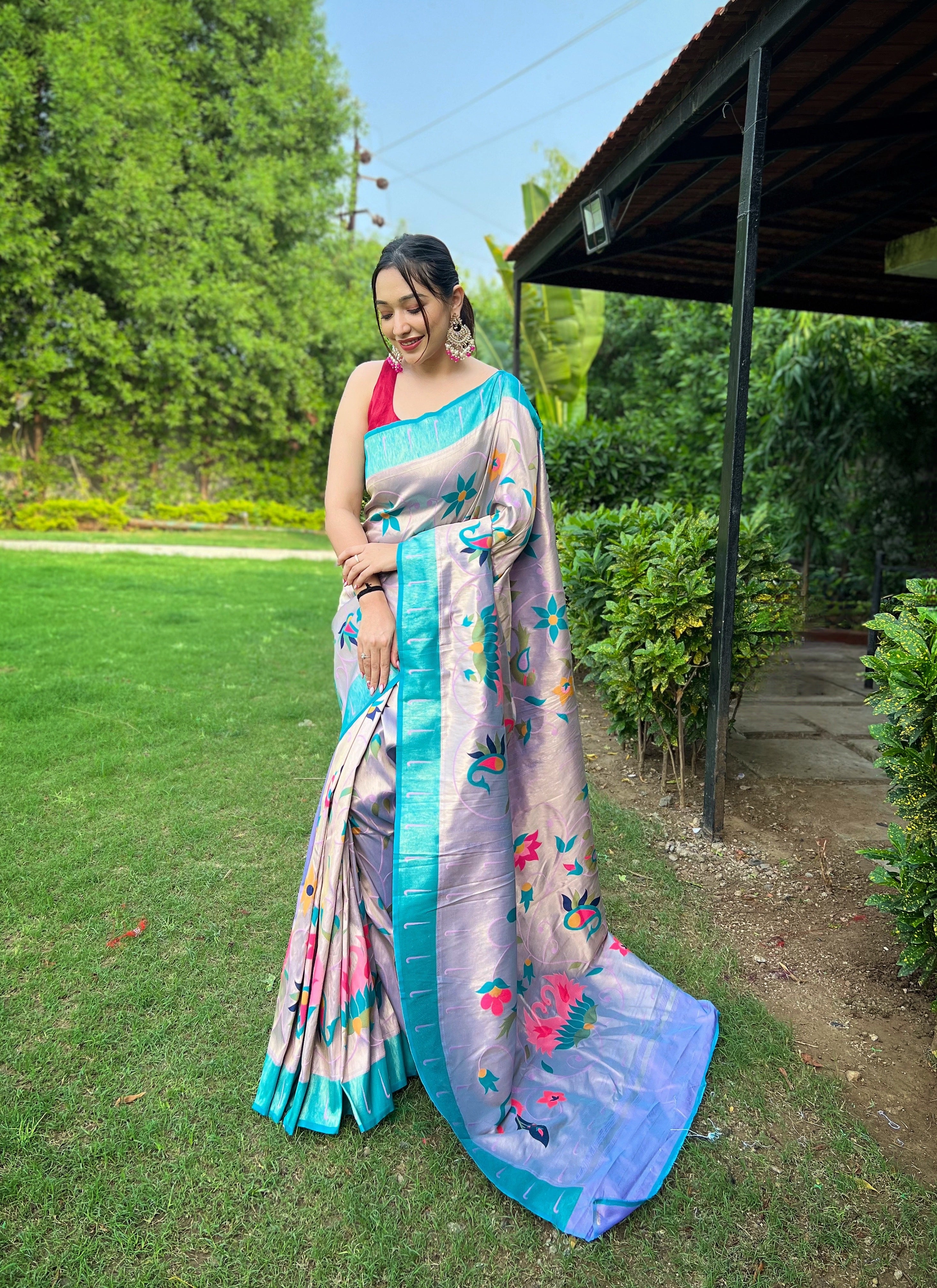 LAVENDER Pure Pathani Silk  SAREE