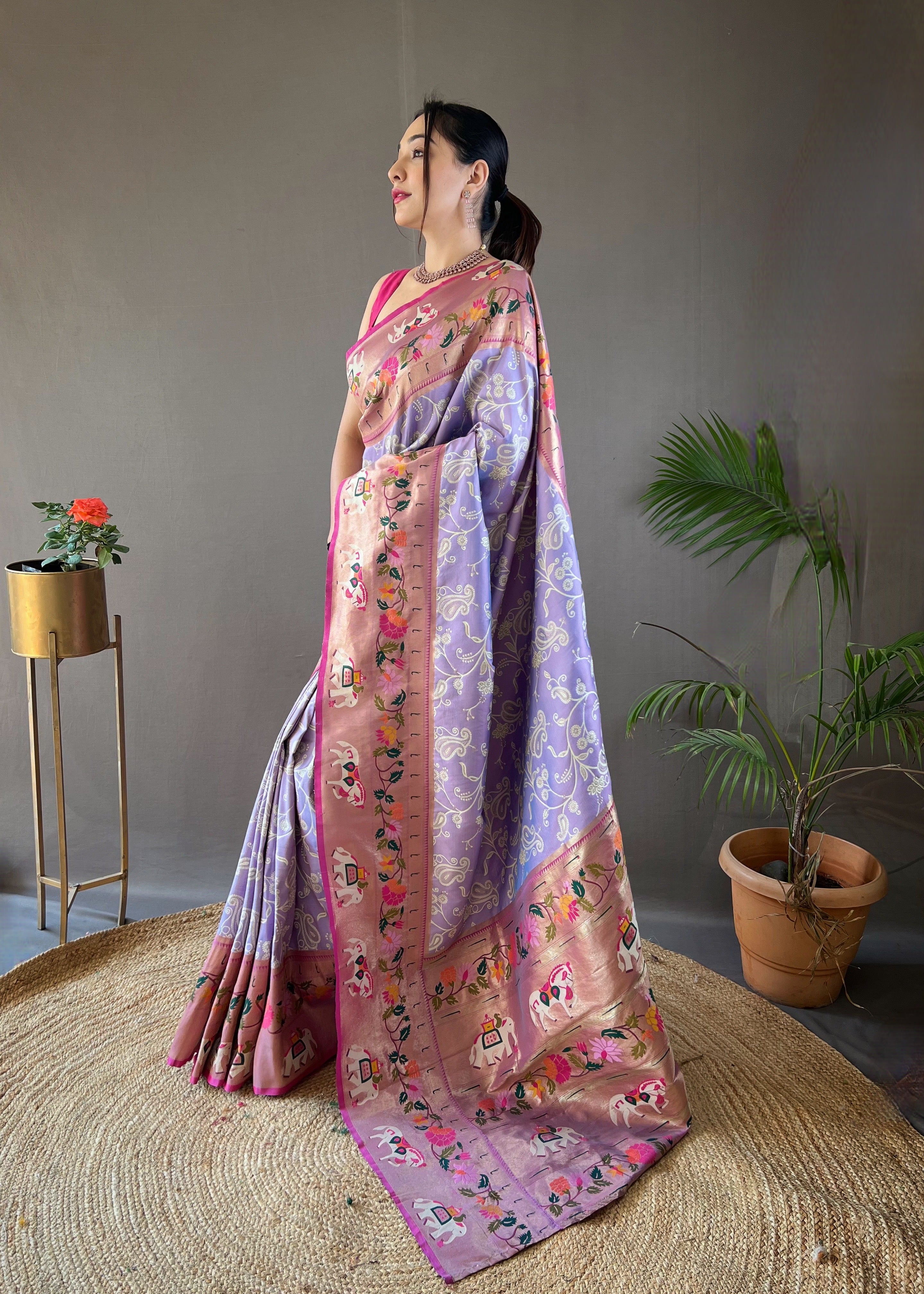 LAVENDER Lucknowi Weaving SAREE