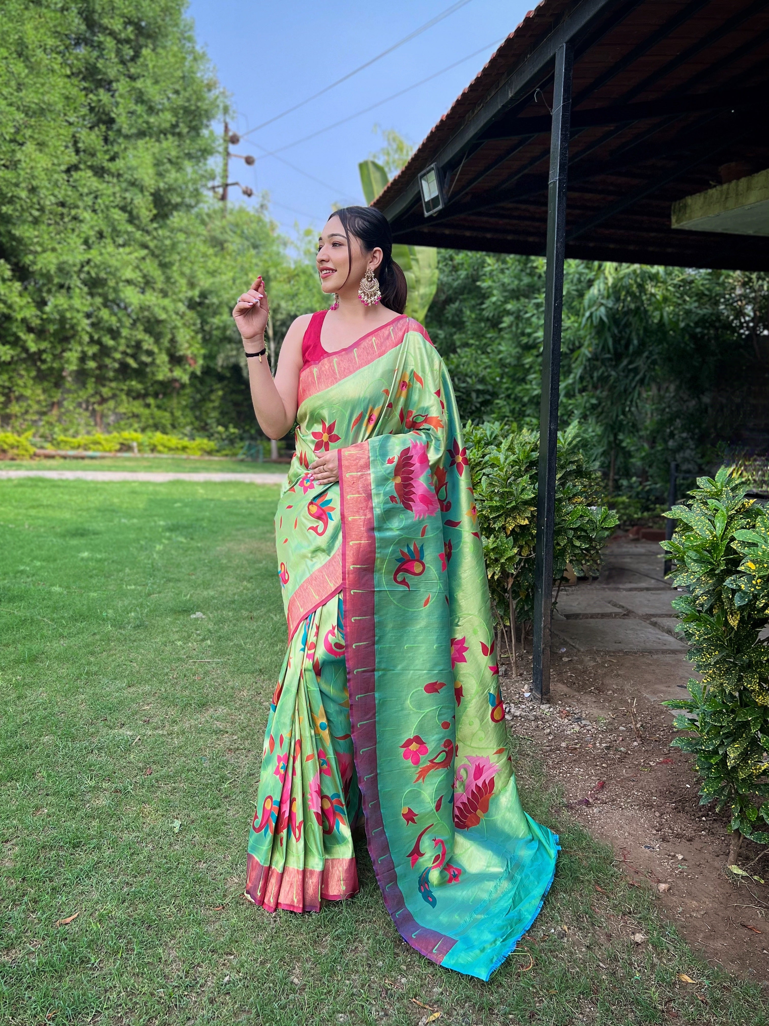 LIME GREEN Pure Pathani Silk  SAREE