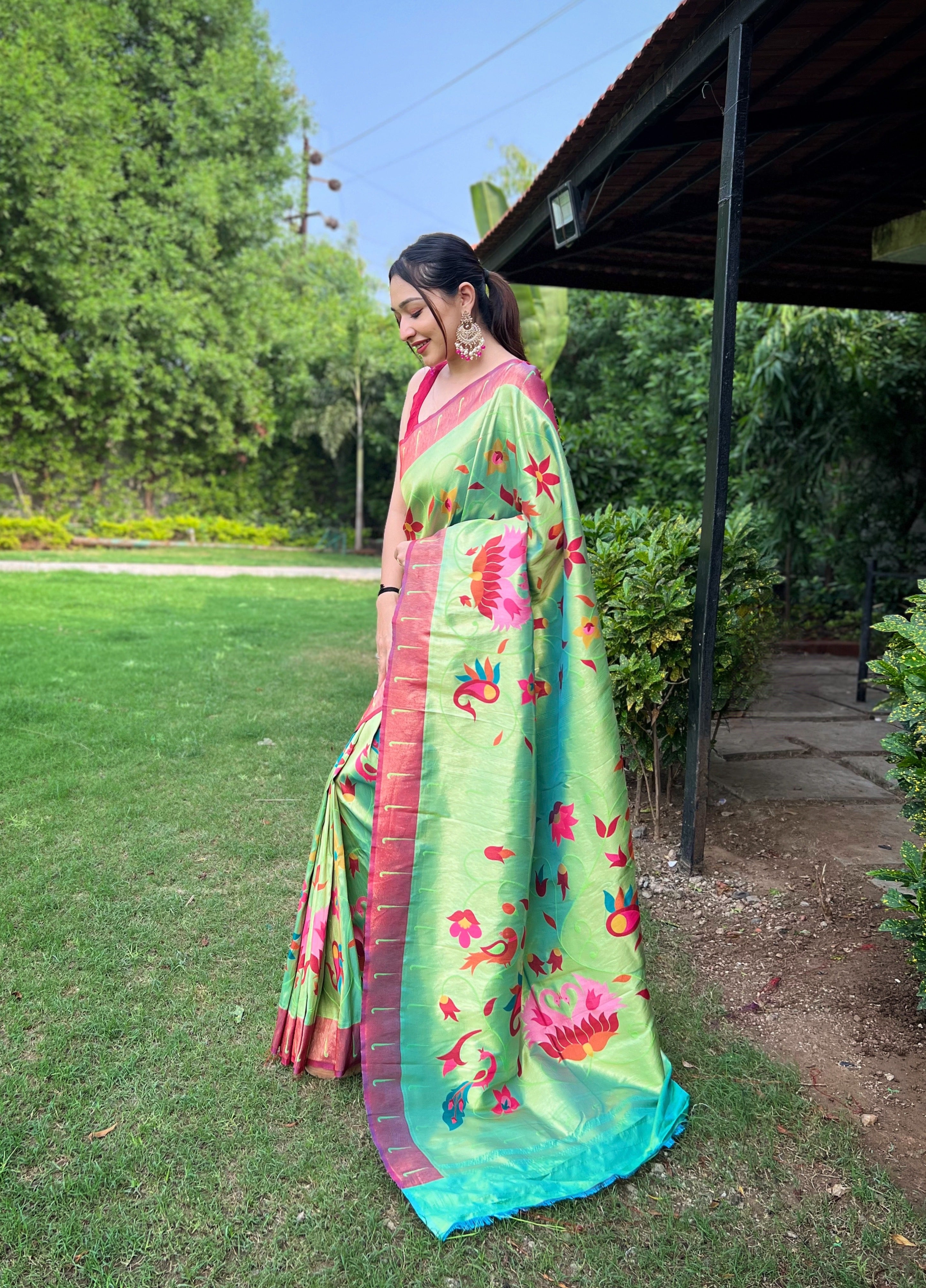 LIME GREEN Pure Pathani Silk  SAREE