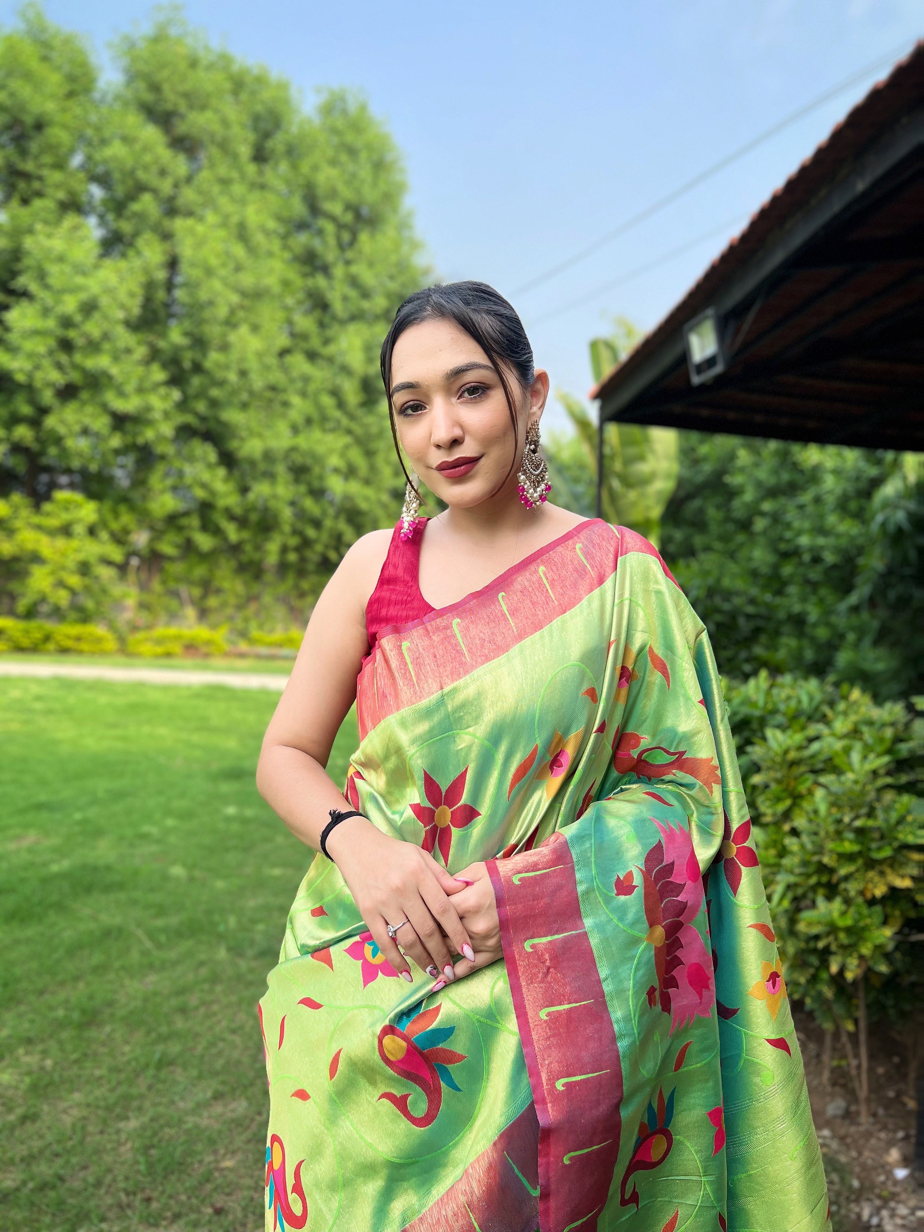 LIME GREEN Pure Pathani Silk  SAREE