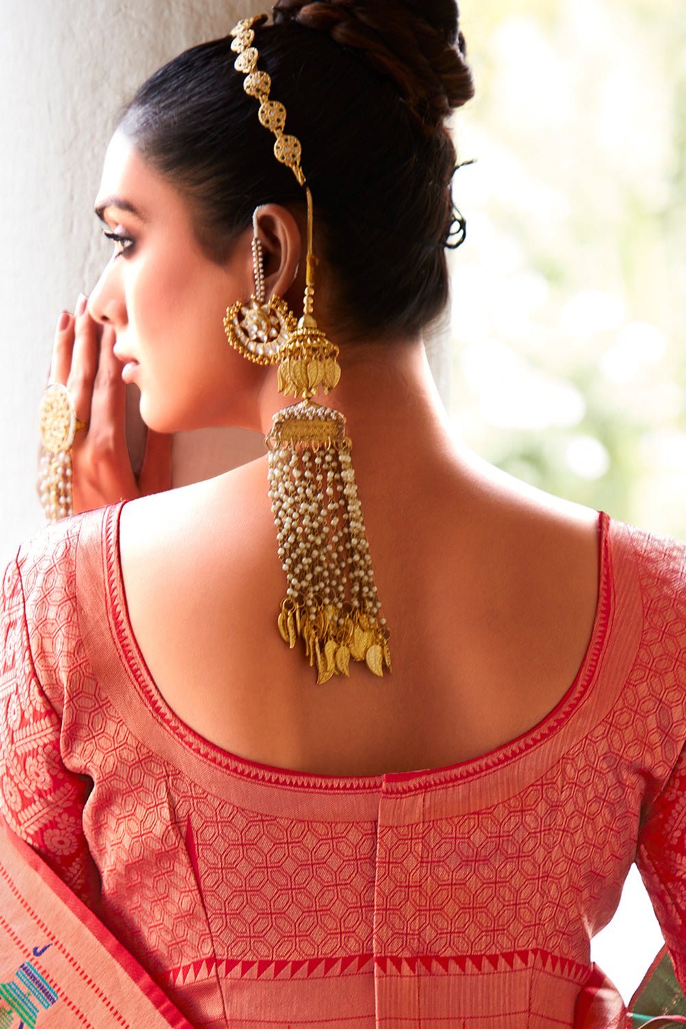 Cherry Red Paithani Silk Saree