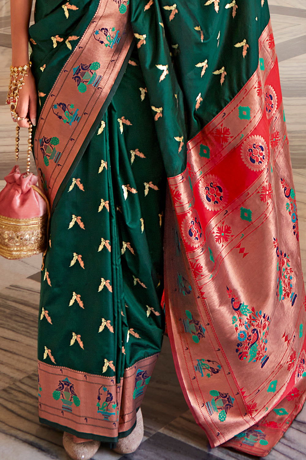 Forest Green Paithani Silk Saree