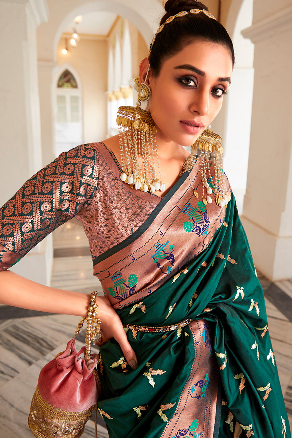 Forest Green Paithani Silk Saree