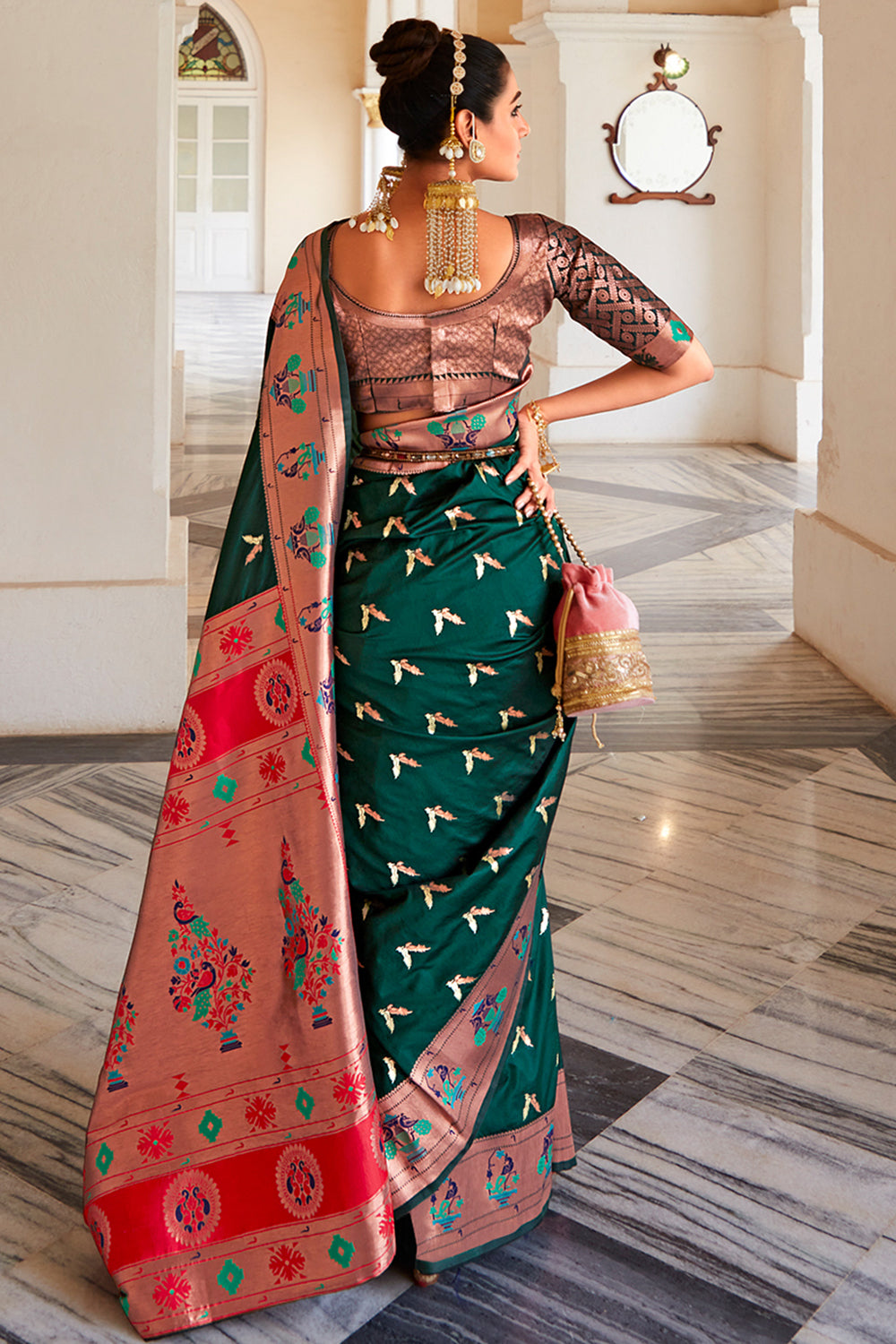 Forest Green Paithani Silk Saree