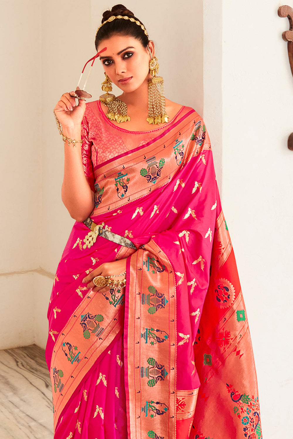 Dark Pink Paithani Silk Saree