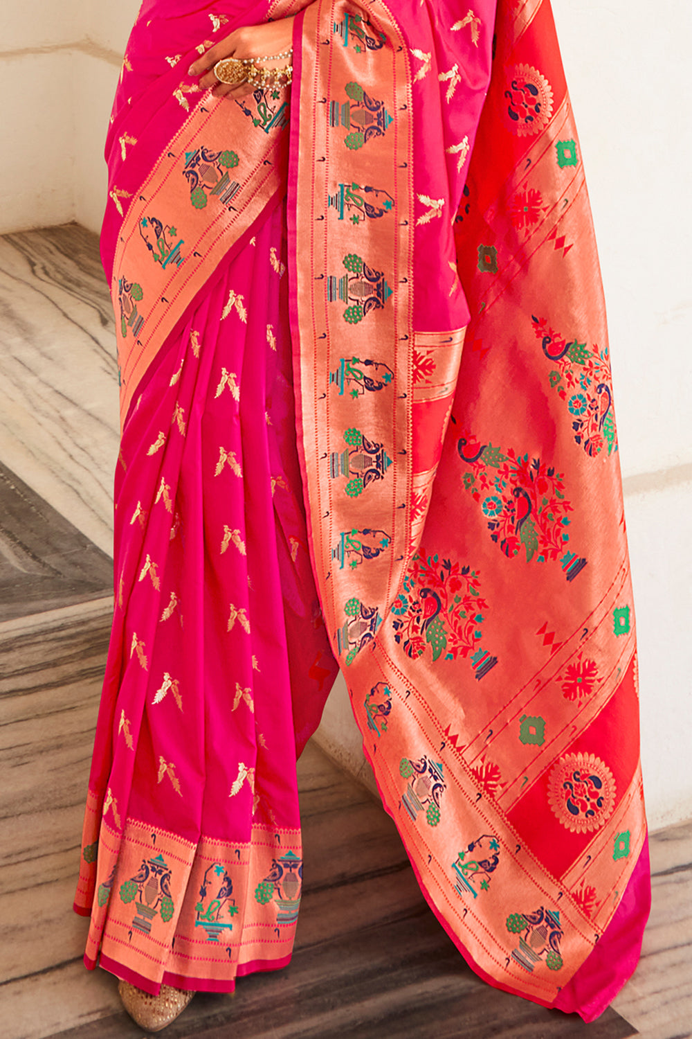 Dark Pink Paithani Silk Saree