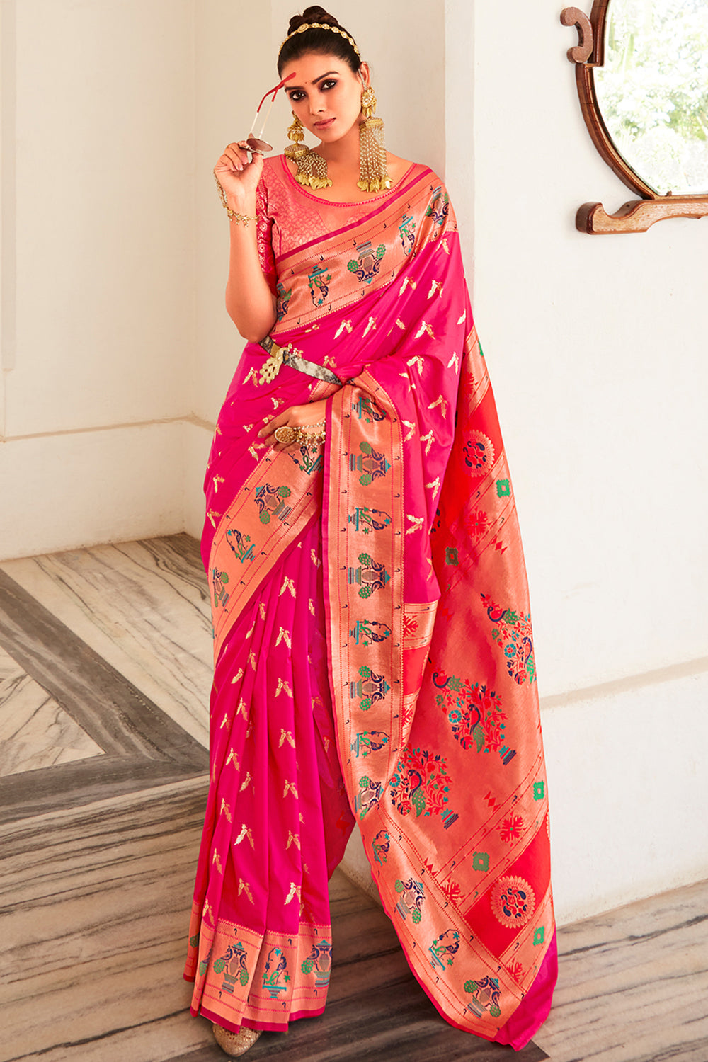 Dark Pink Paithani Silk Saree