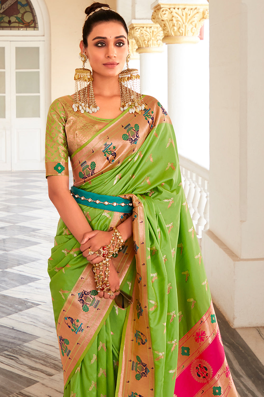 Light Green Paithani Silk Saree