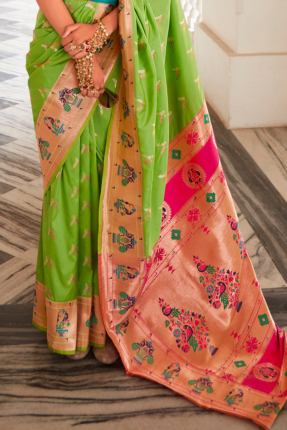 Light Green Paithani Silk Saree