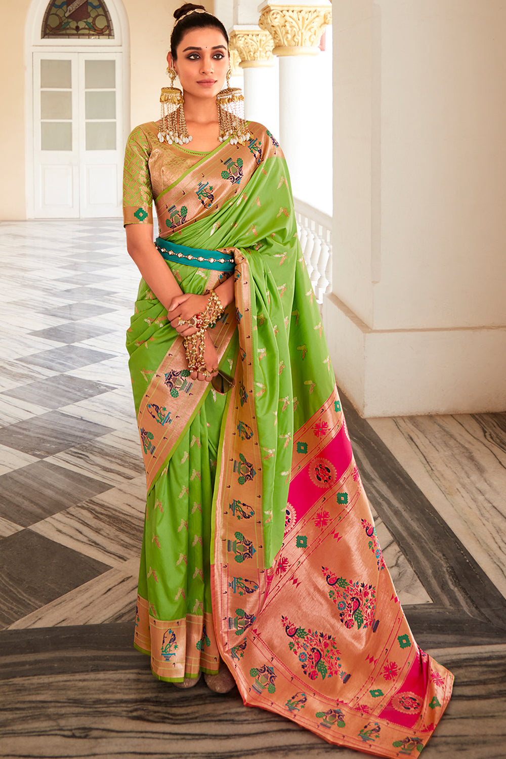 Light Green Paithani Silk Saree