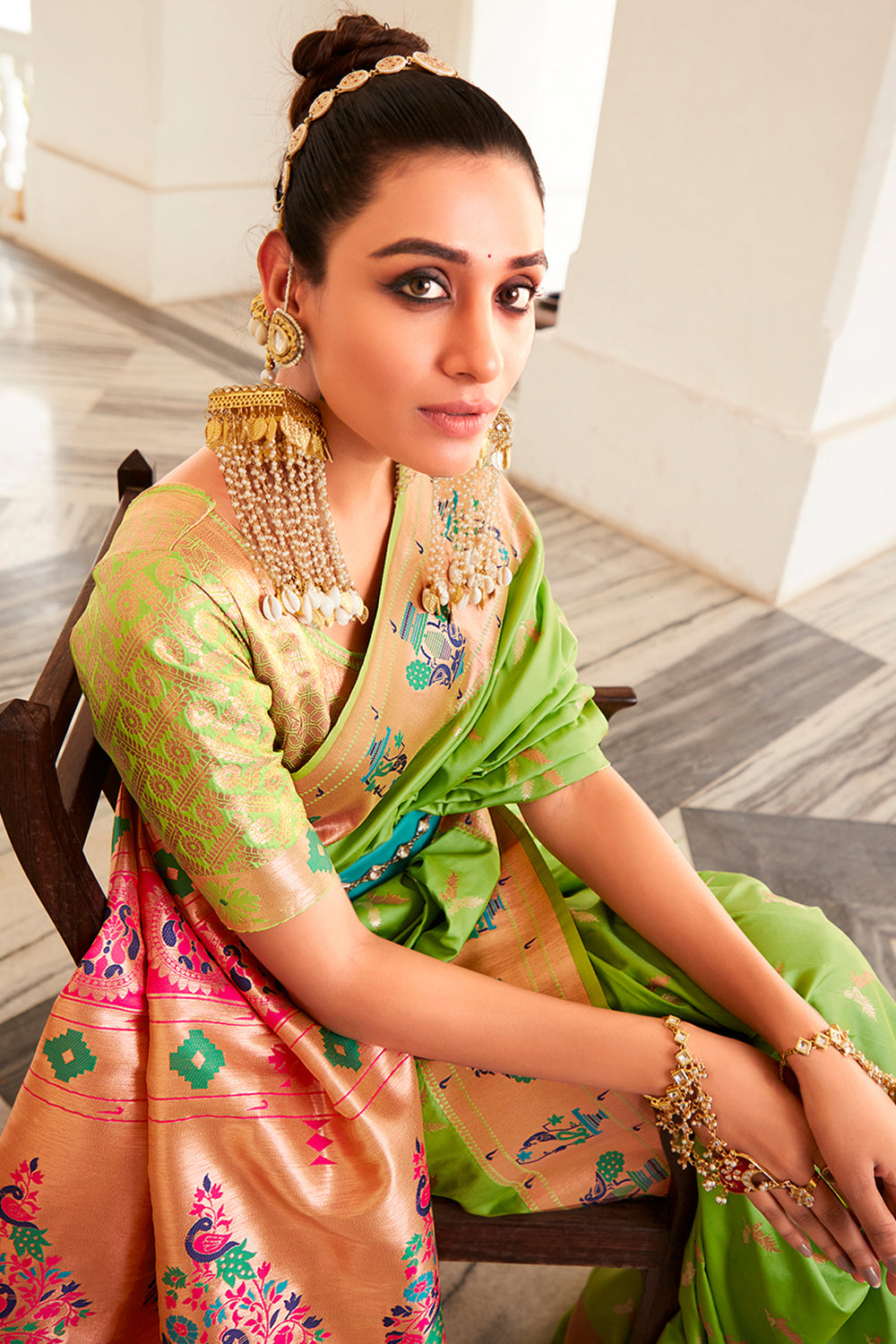 Light Green Paithani Silk Saree