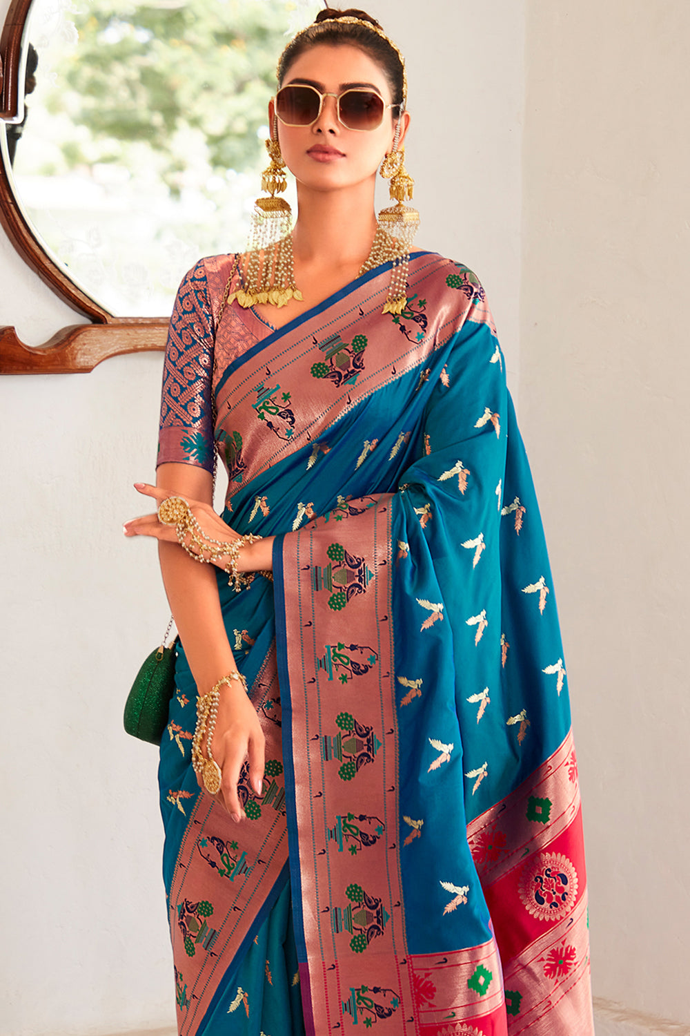 Peacock Blue Paithani Silk Saree