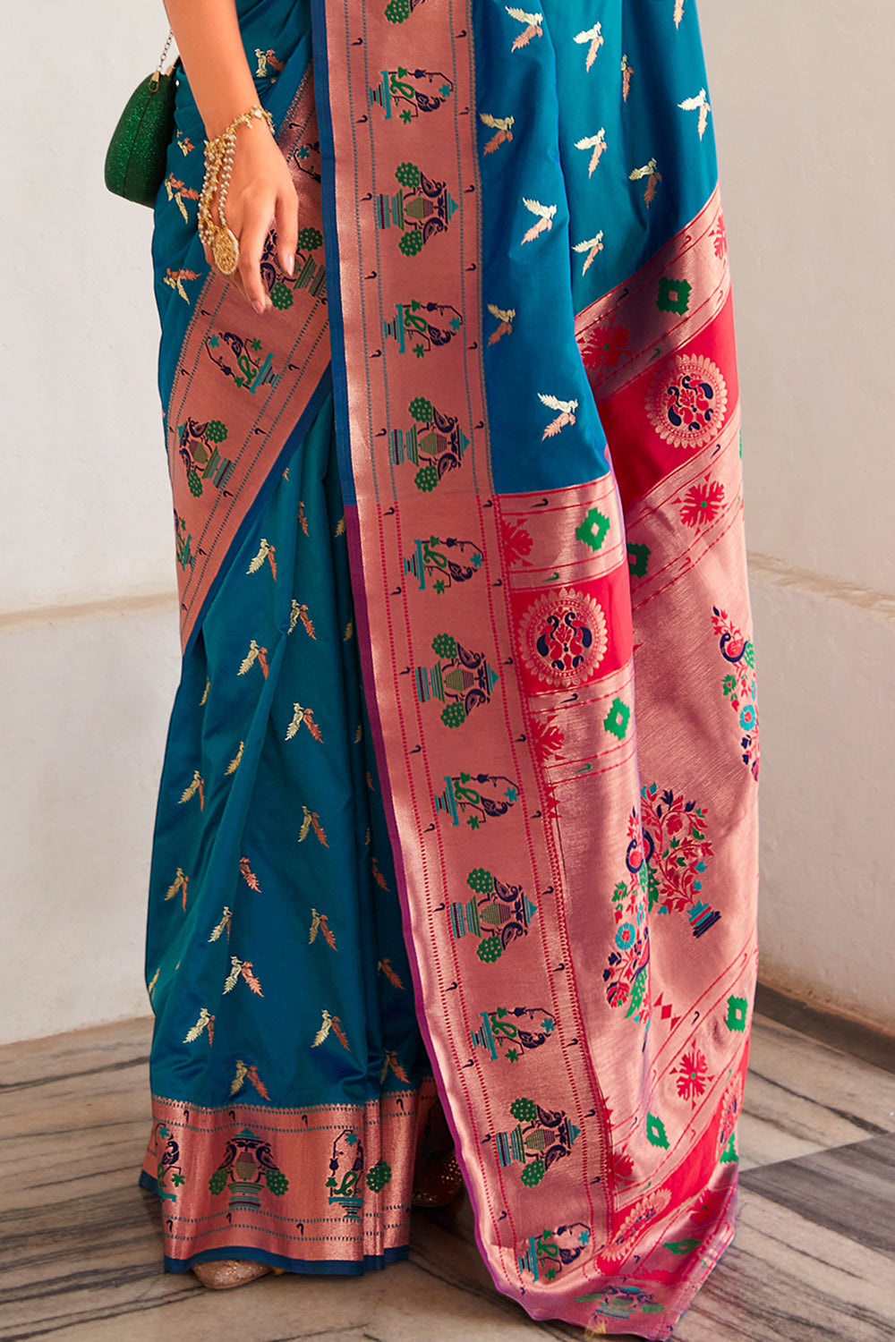 Peacock Blue Paithani Silk Saree