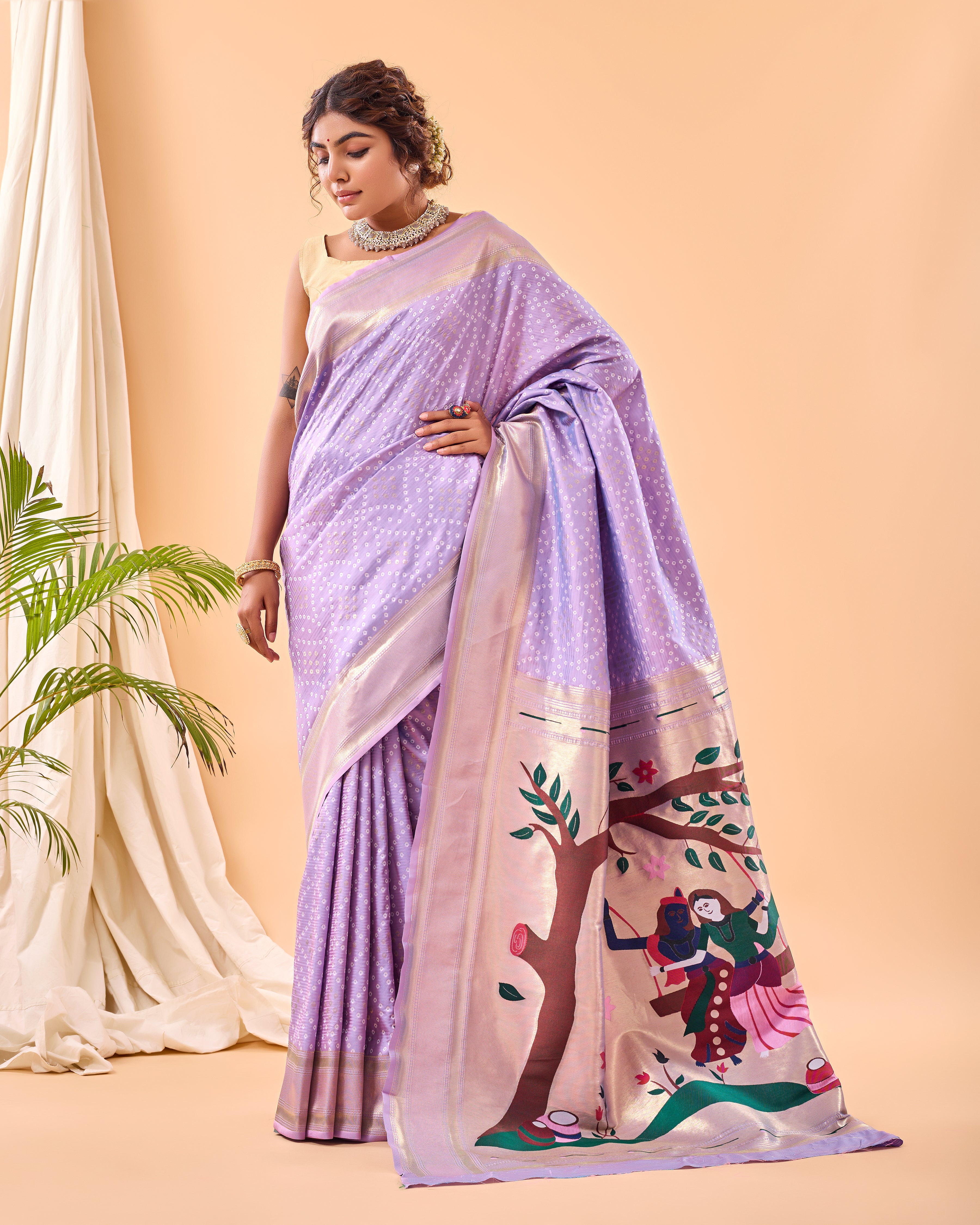 LAVENDER Bandhani weaving SAREE