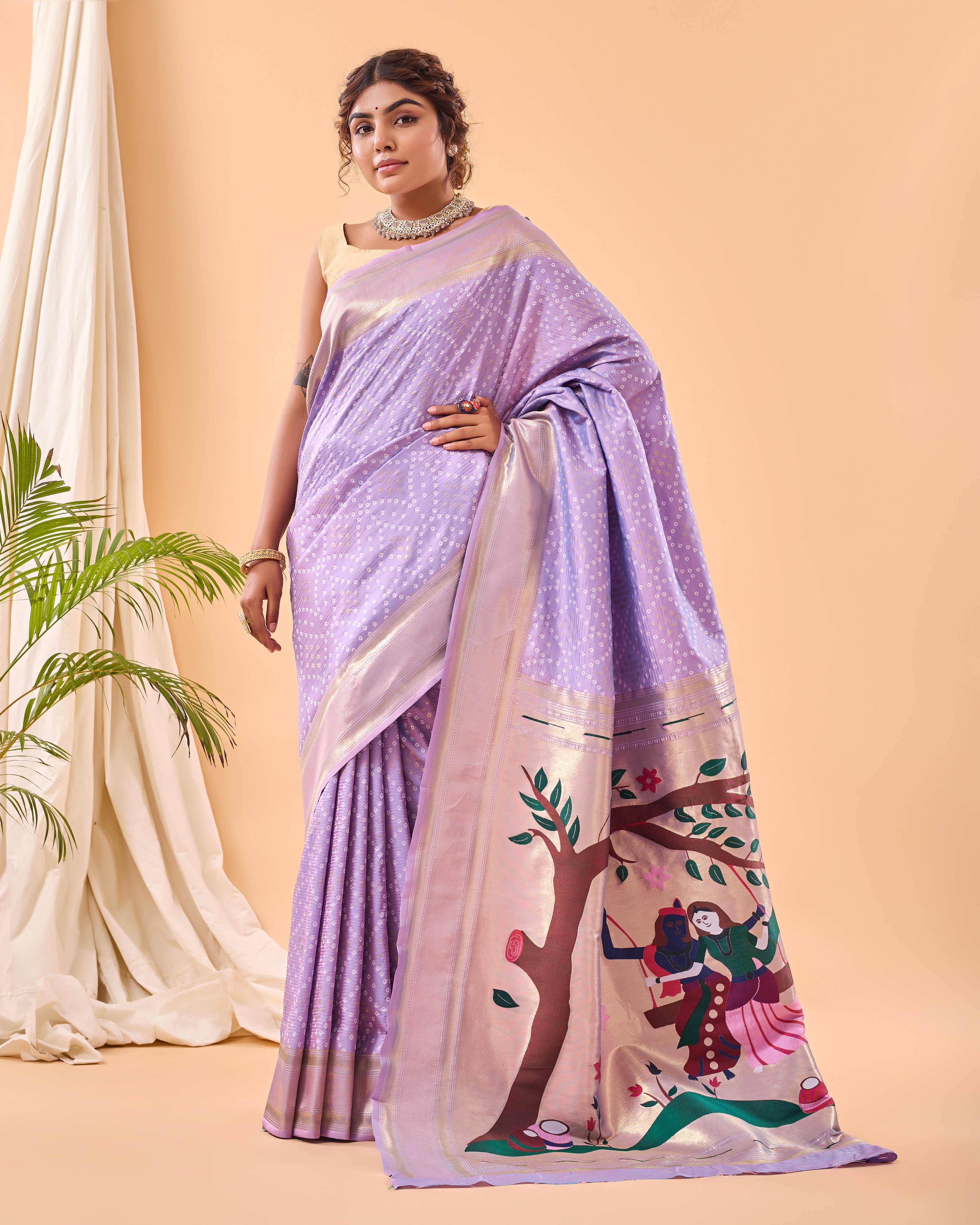 LAVENDER Bandhani weaving SAREE