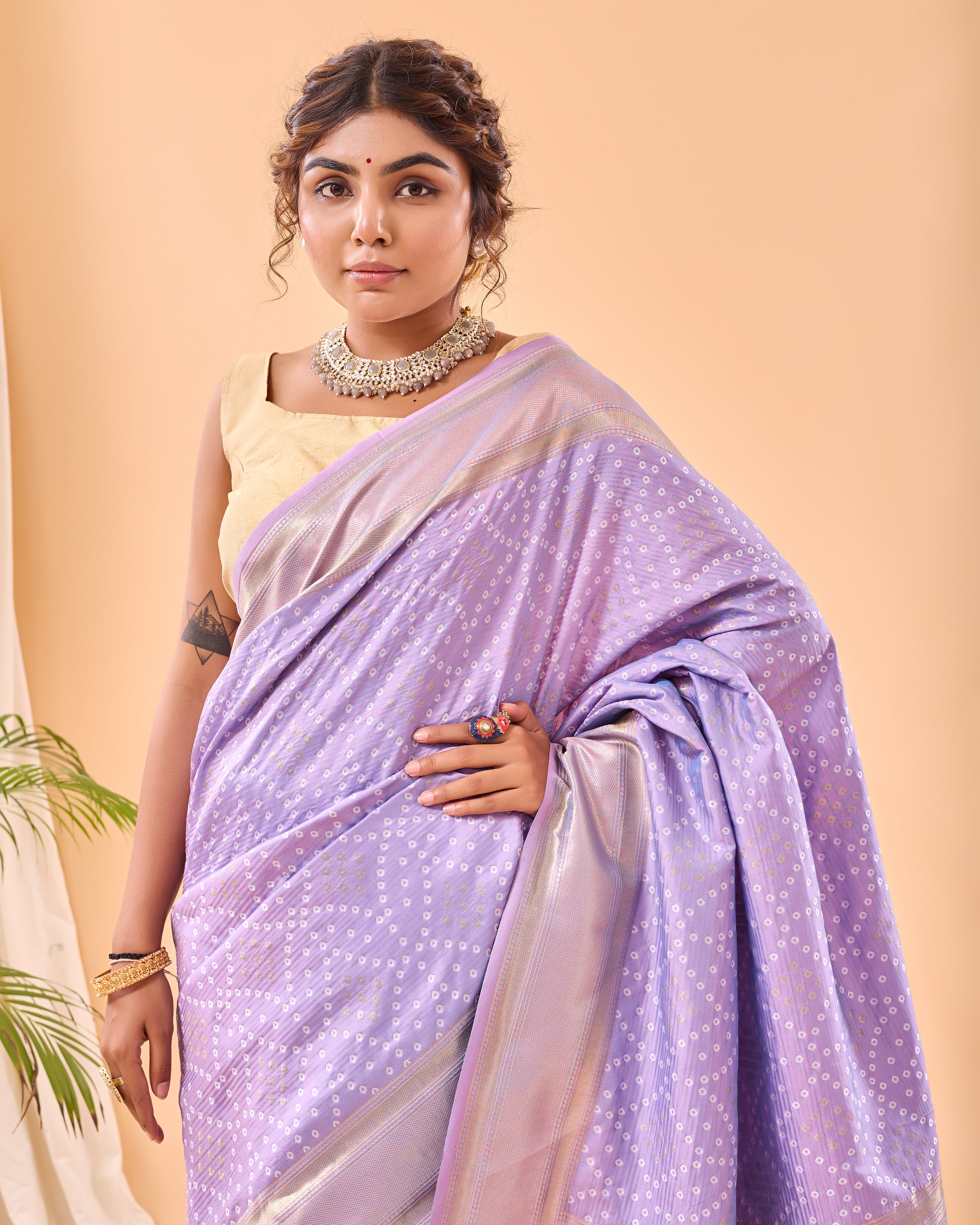 LAVENDER Bandhani weaving SAREE