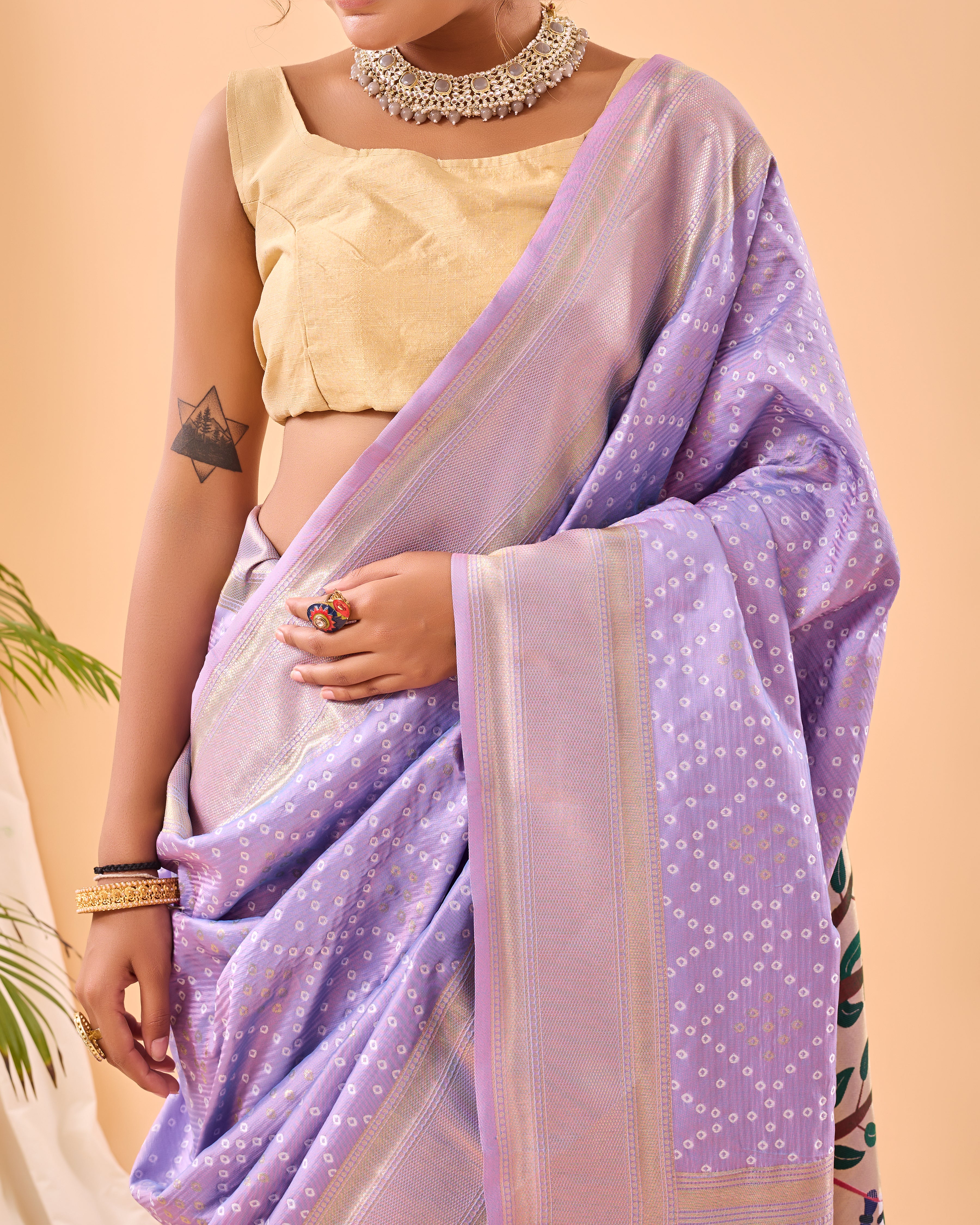 LAVENDER Bandhani weaving SAREE