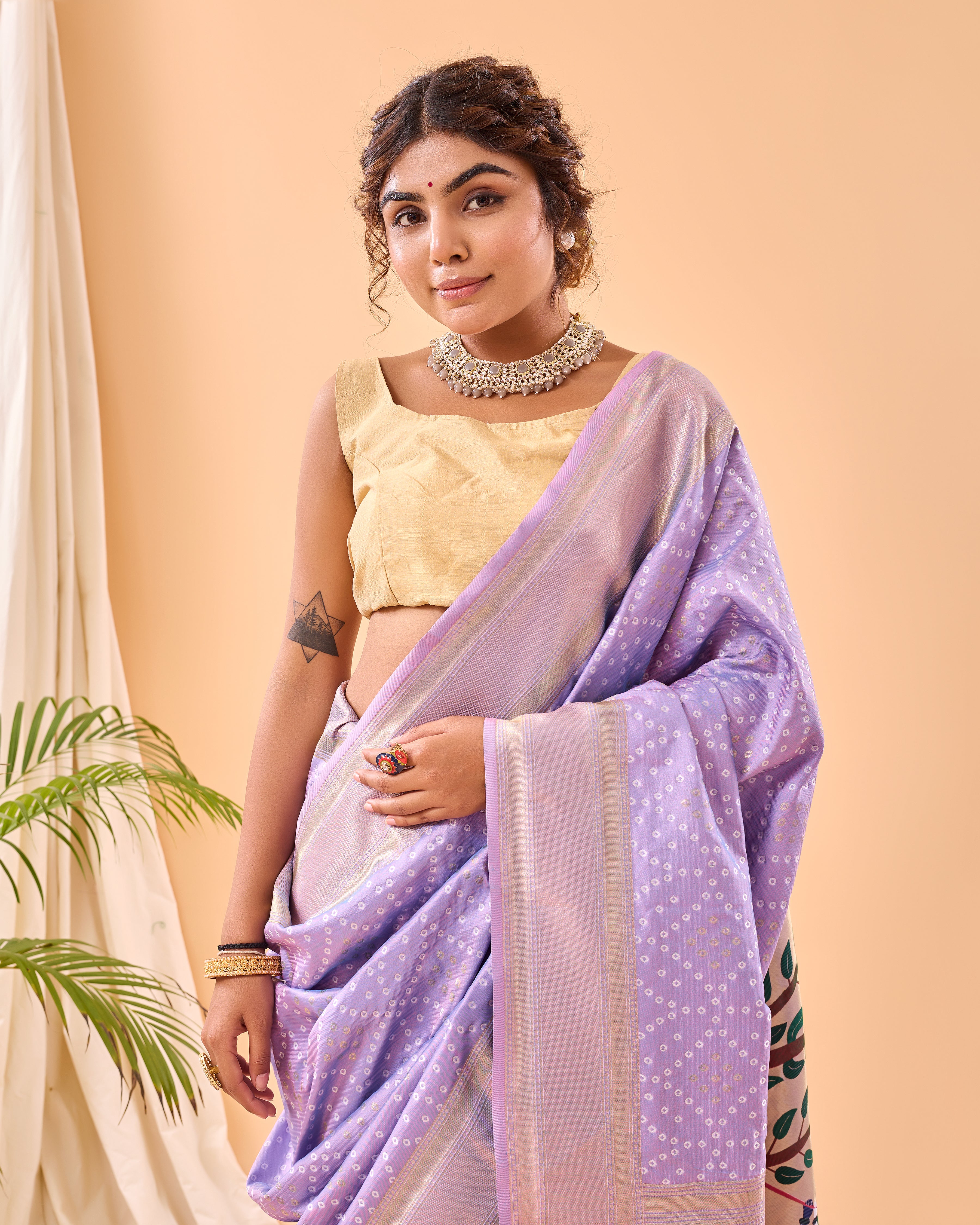 LAVENDER Bandhani weaving SAREE