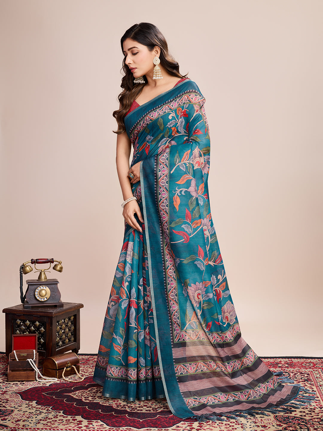 LIGHT BLUE SEMI LINEN SAREE