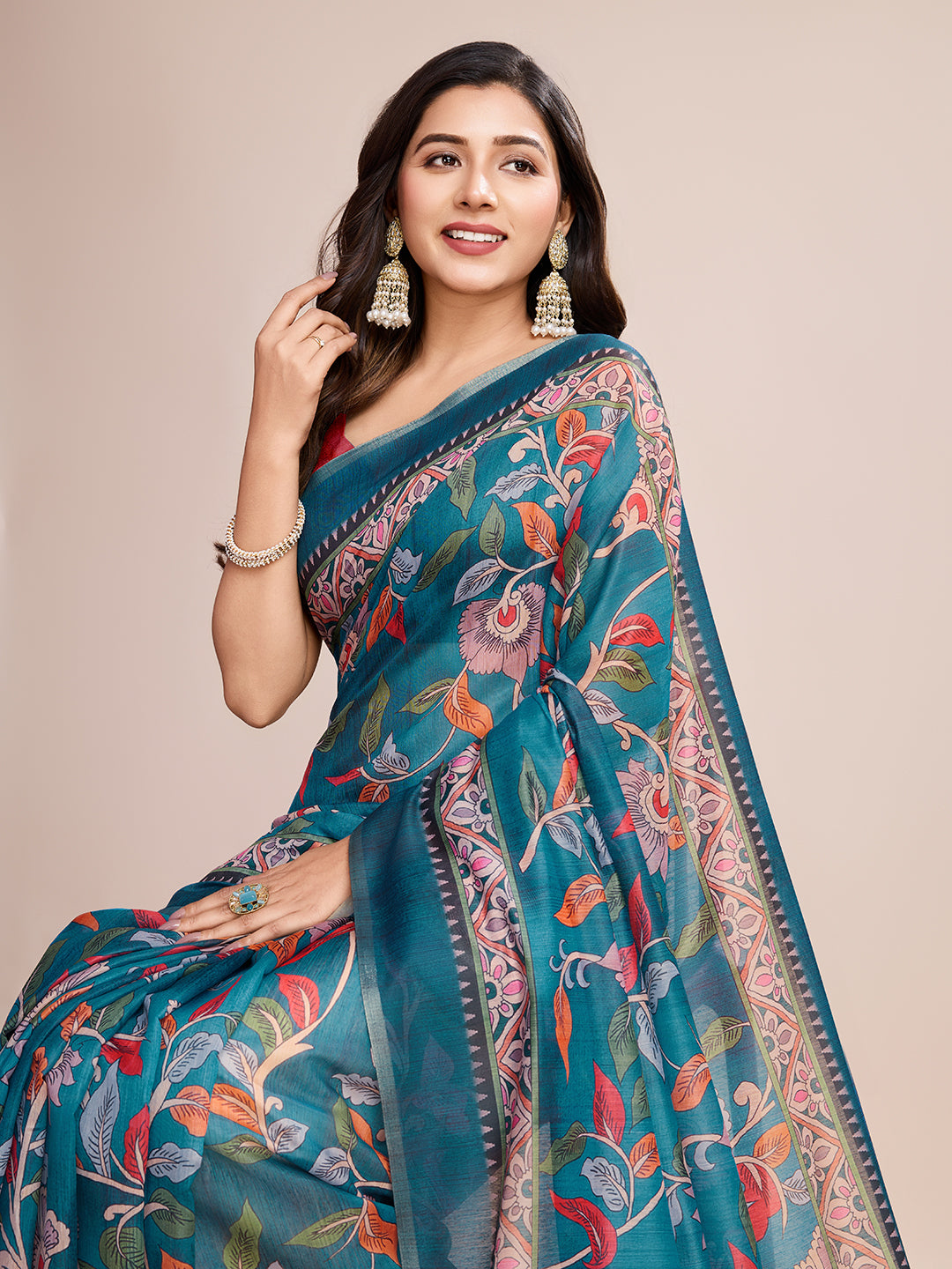 LIGHT BLUE SEMI LINEN SAREE