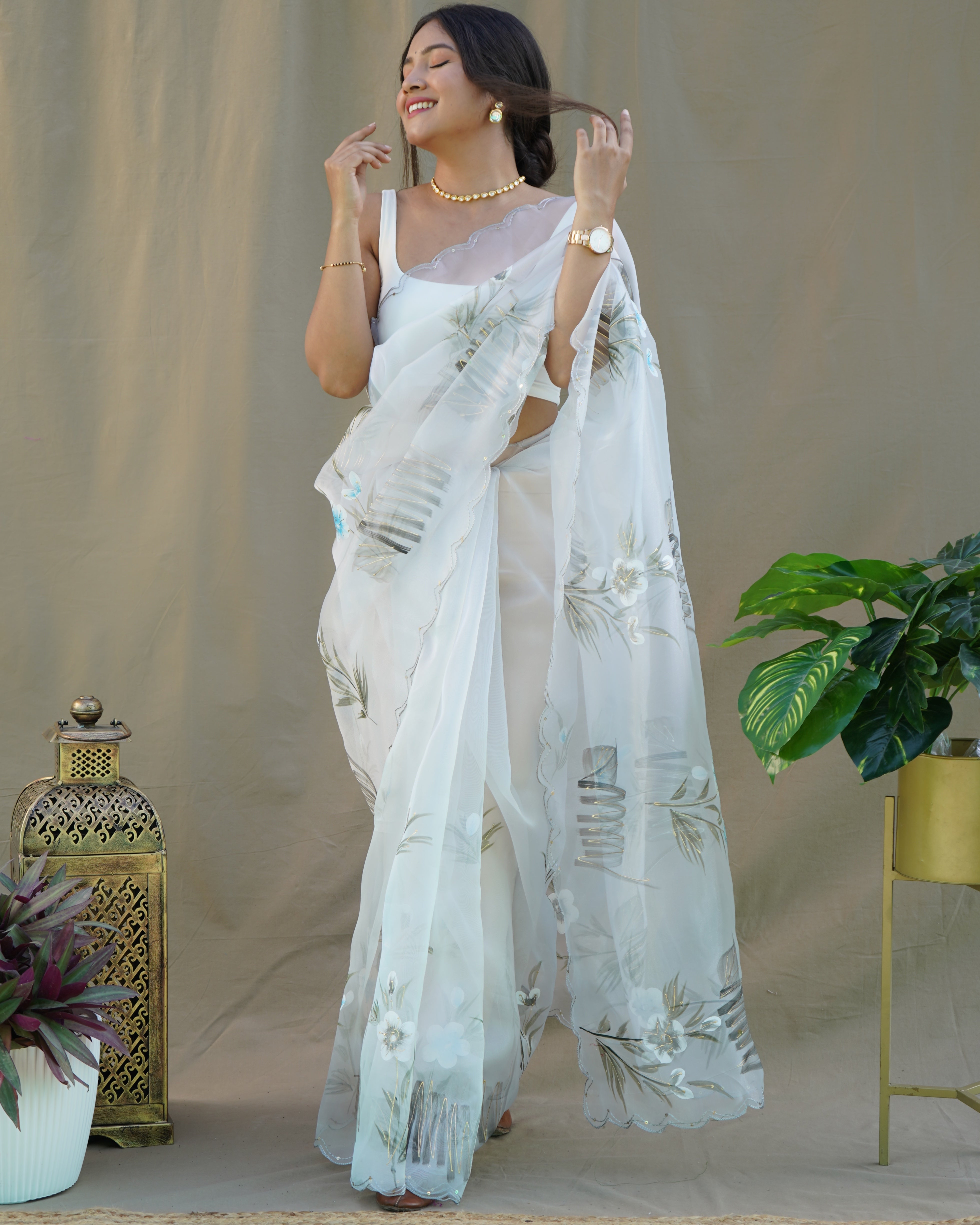 White Organza Saree With Organza silk Blouse