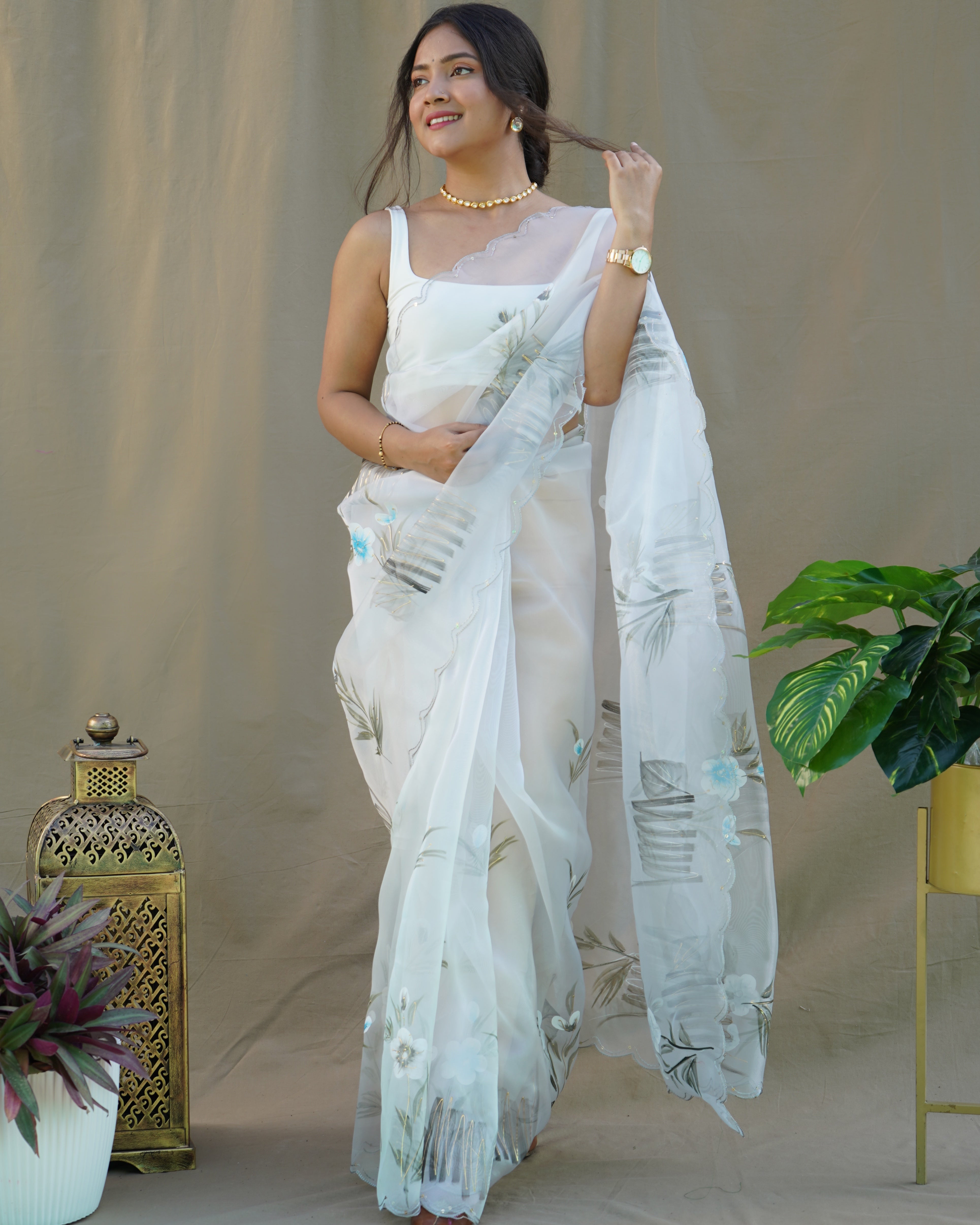 White Organza Saree With Organza silk Blouse