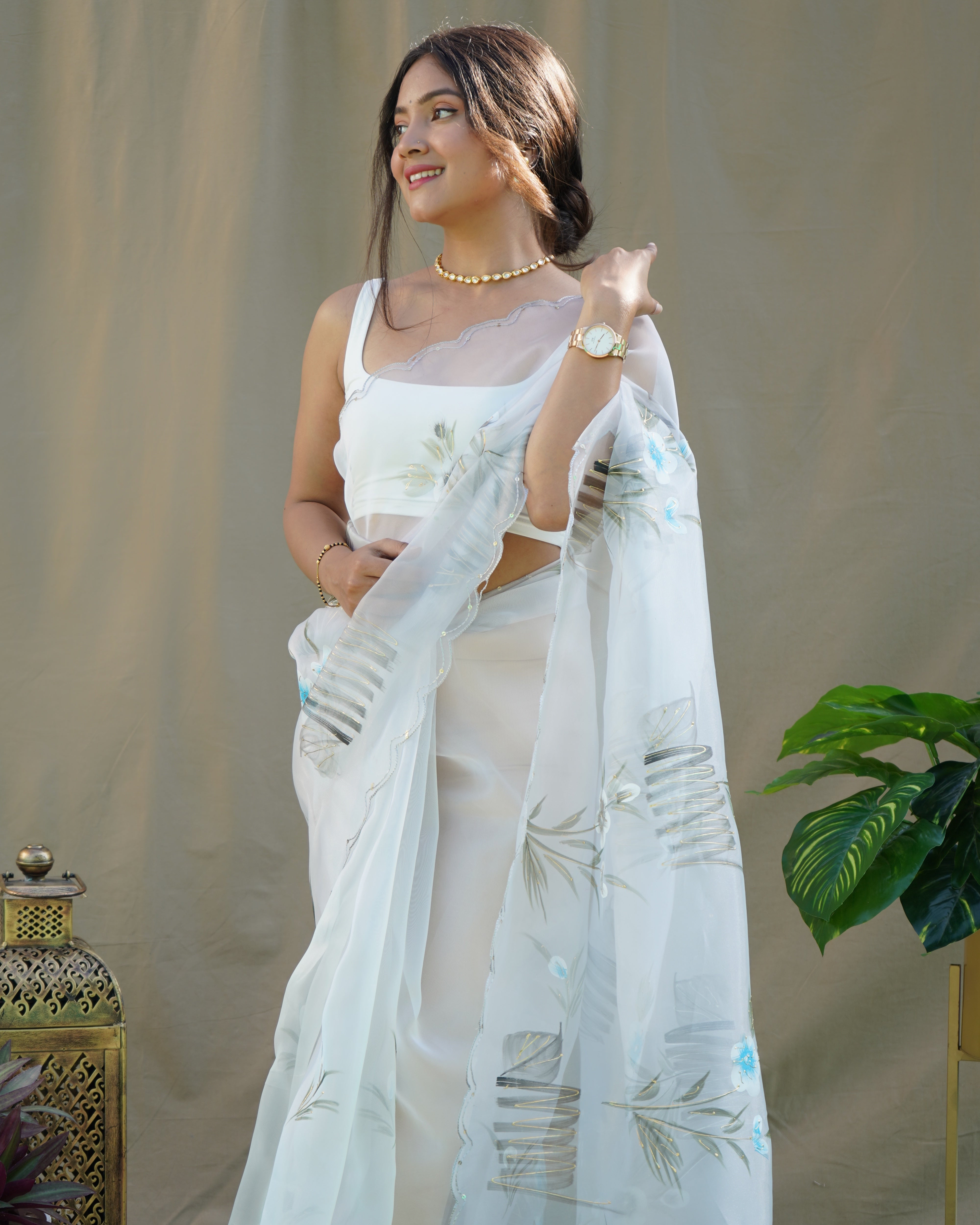 White Organza Saree With Organza silk Blouse