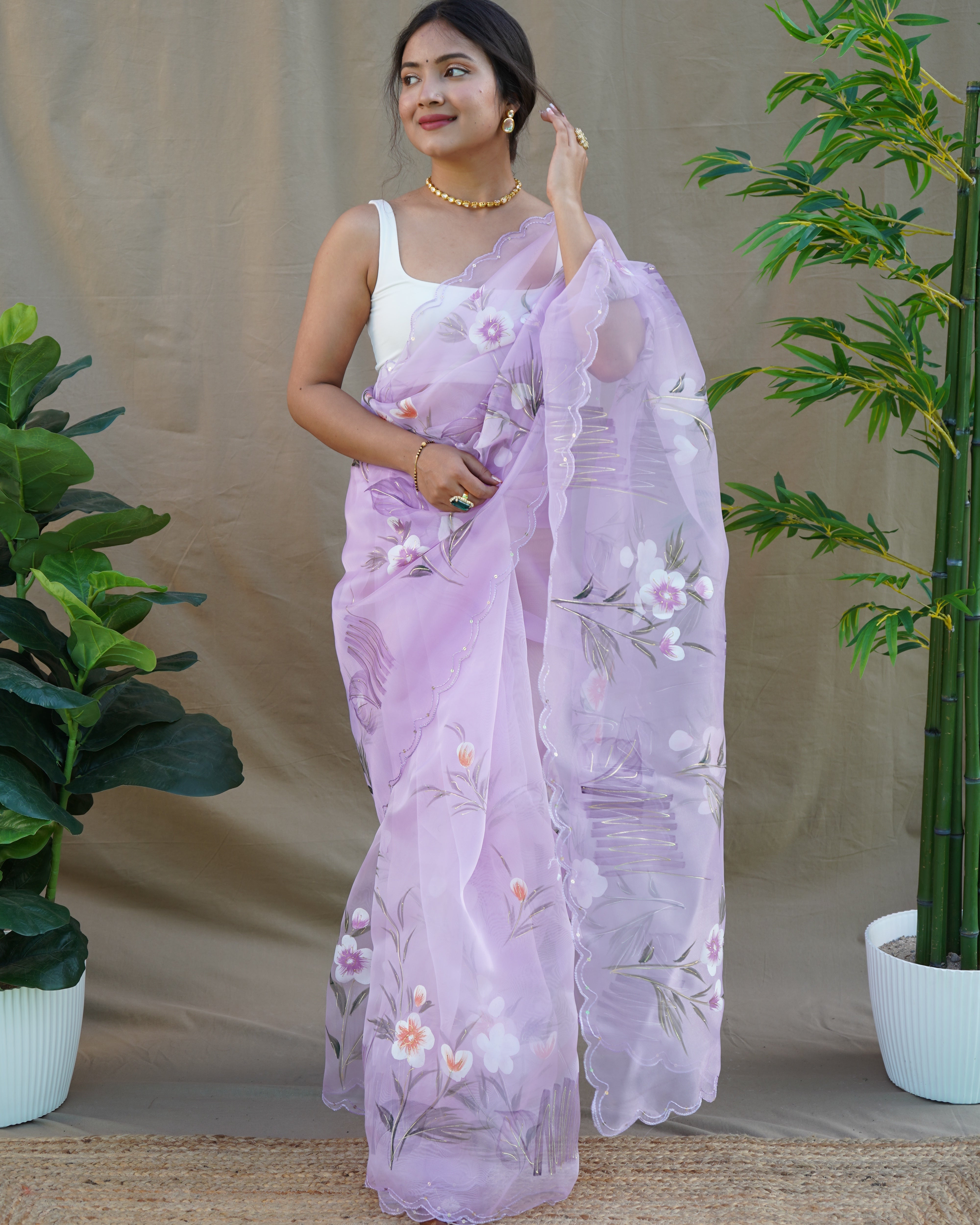 Purple Organza Saree With Organza silk Blouse