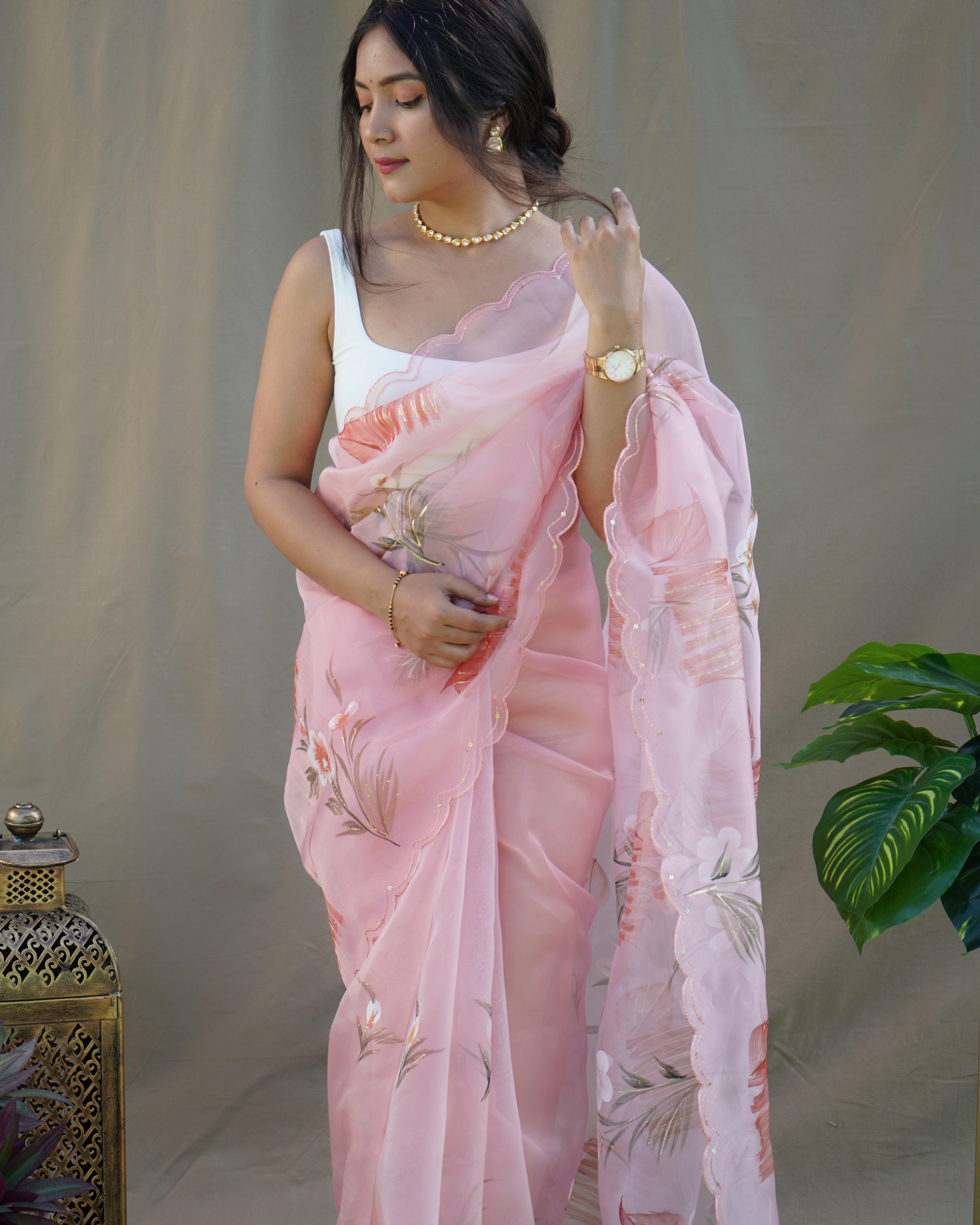 Peach Organza Saree With Organza silk Blouse