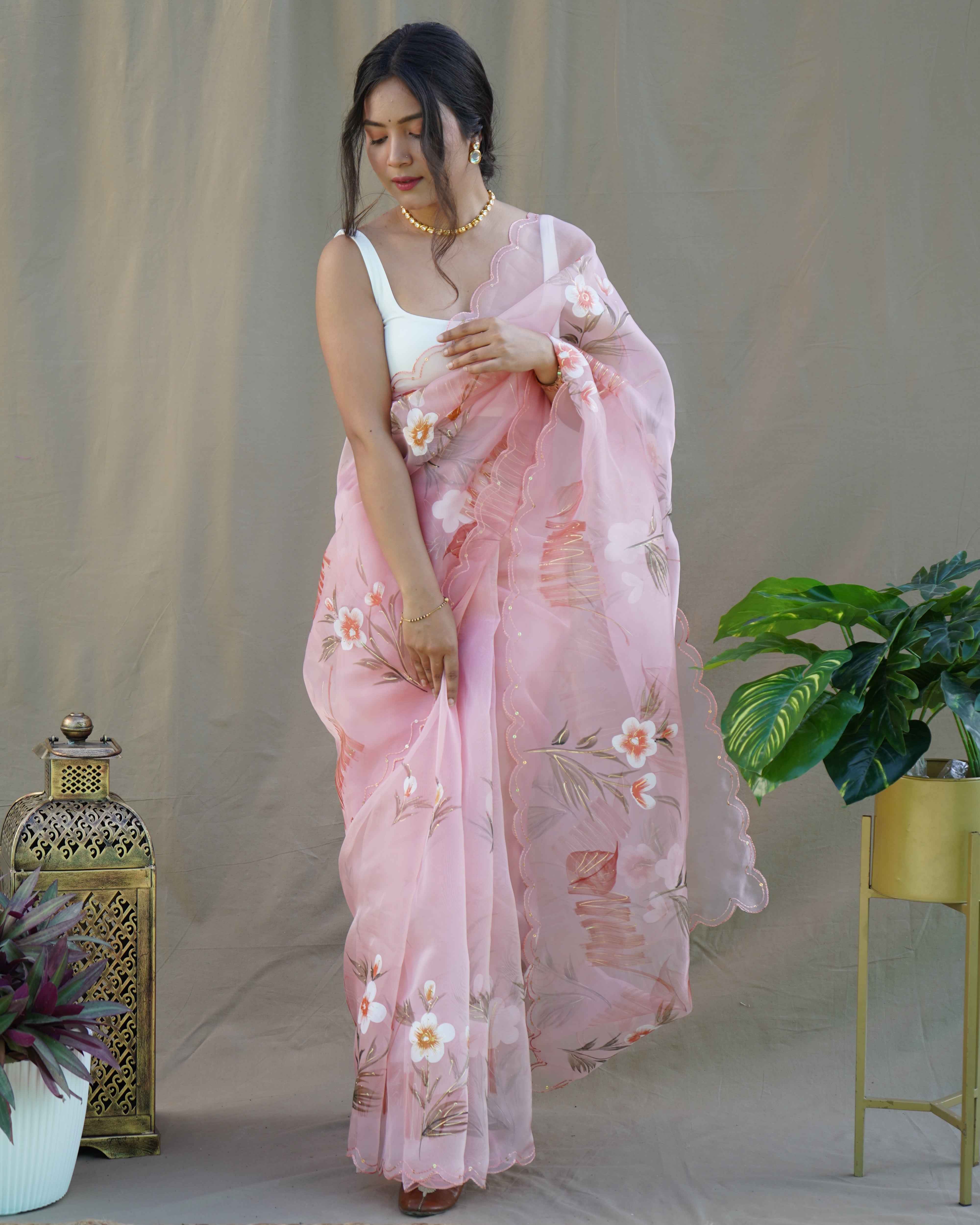 Peach Organza Saree With Organza silk Blouse